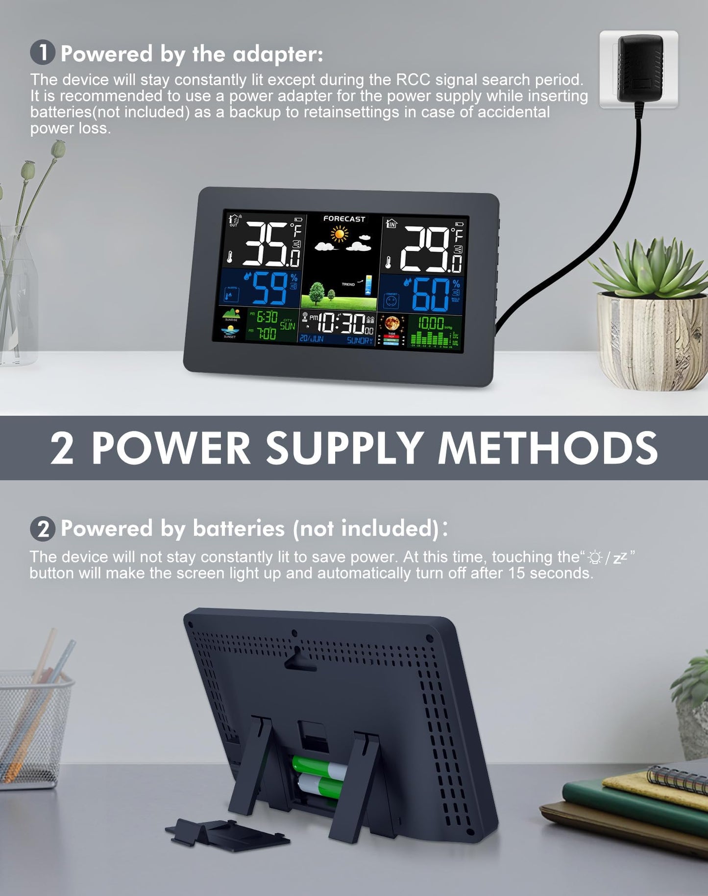 Weather Station Wireless Indoor Outdoor, Digital Outdoor Thermometer with 3 Sensor, Large Display Home Weather Stations with Weather Forecast, Atomic Clock, Barometric Pressure, Moon Phase