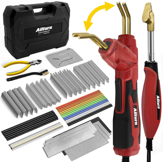 Allturn Plastic Welder 2 in 1,Plastic Welding Kit Car Bumper Repair Kit,4 Types of Plastic Welding Staples,Plastic Welding Rods Consumables Kit,RED.