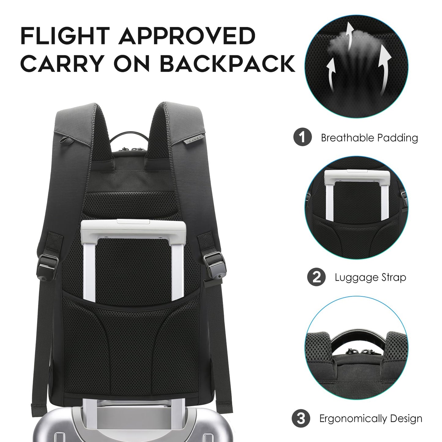 BANGE Commute backpack can hold 15.6 inch laptop,Flight approved carry on backpack for men and woman