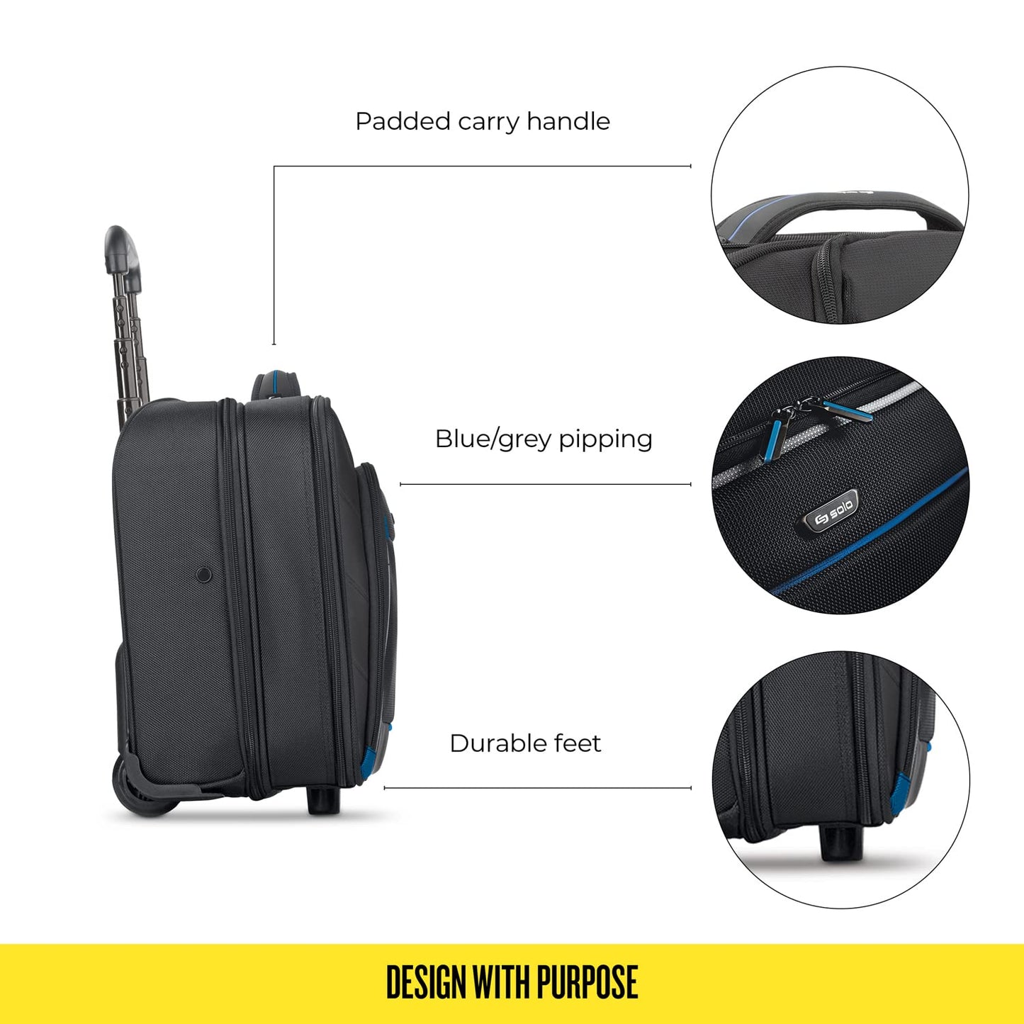 Solo New York Active Rolling Overnight Laptop Bag. Business Travel Rolling Overnighter Case for Women and Men. Fits up to 16 inch laptop - Black, 15" x 16" x 7" (TCC902-4/20)