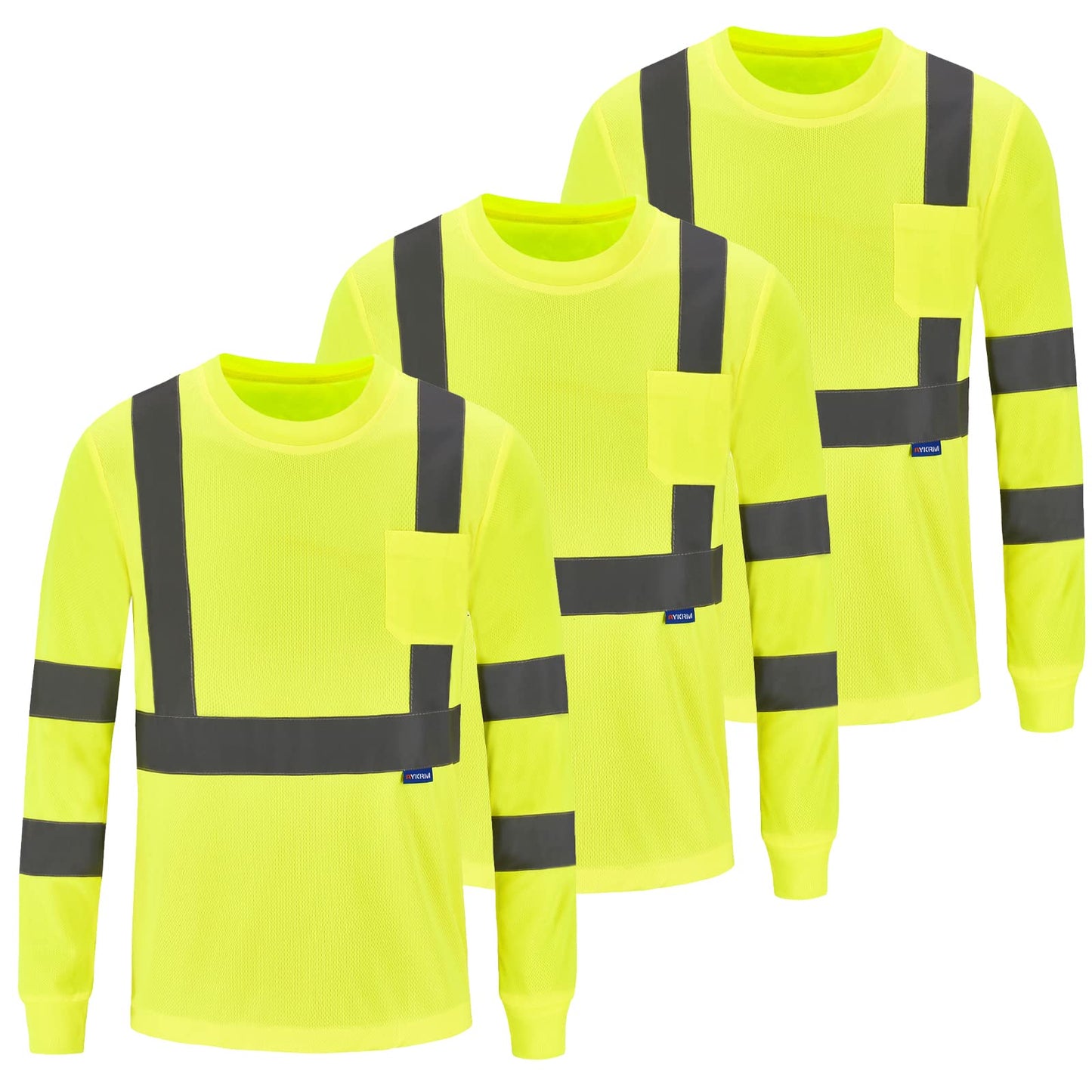 A-SAFETY Long Sleeve Safety Shirts for Men 3 Pack (Yellow X-Large)