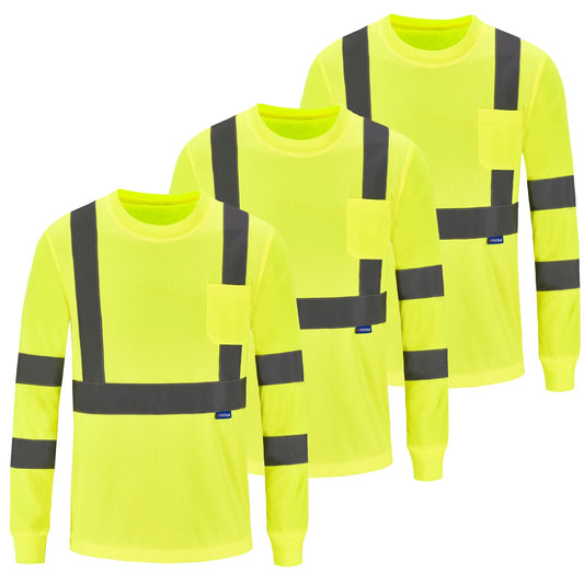 A-SAFETY Long Sleeve Safety Shirts for Men 3 Pack (Yellow X-Large)