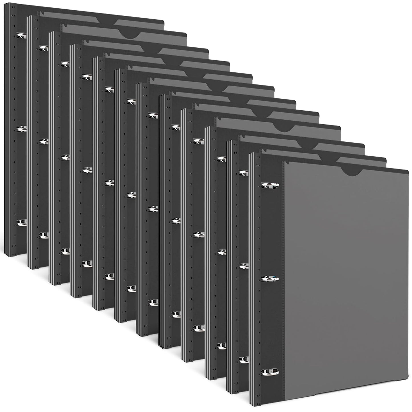 INFUN 1 Inch Telescoping 3 Ring Binder - 12 PCS-Black, Flexible Binders with Customizable Front Cover and Clear Catalog Pocket,1 inch Binders 3 Ring, 225 Sheet Capacity