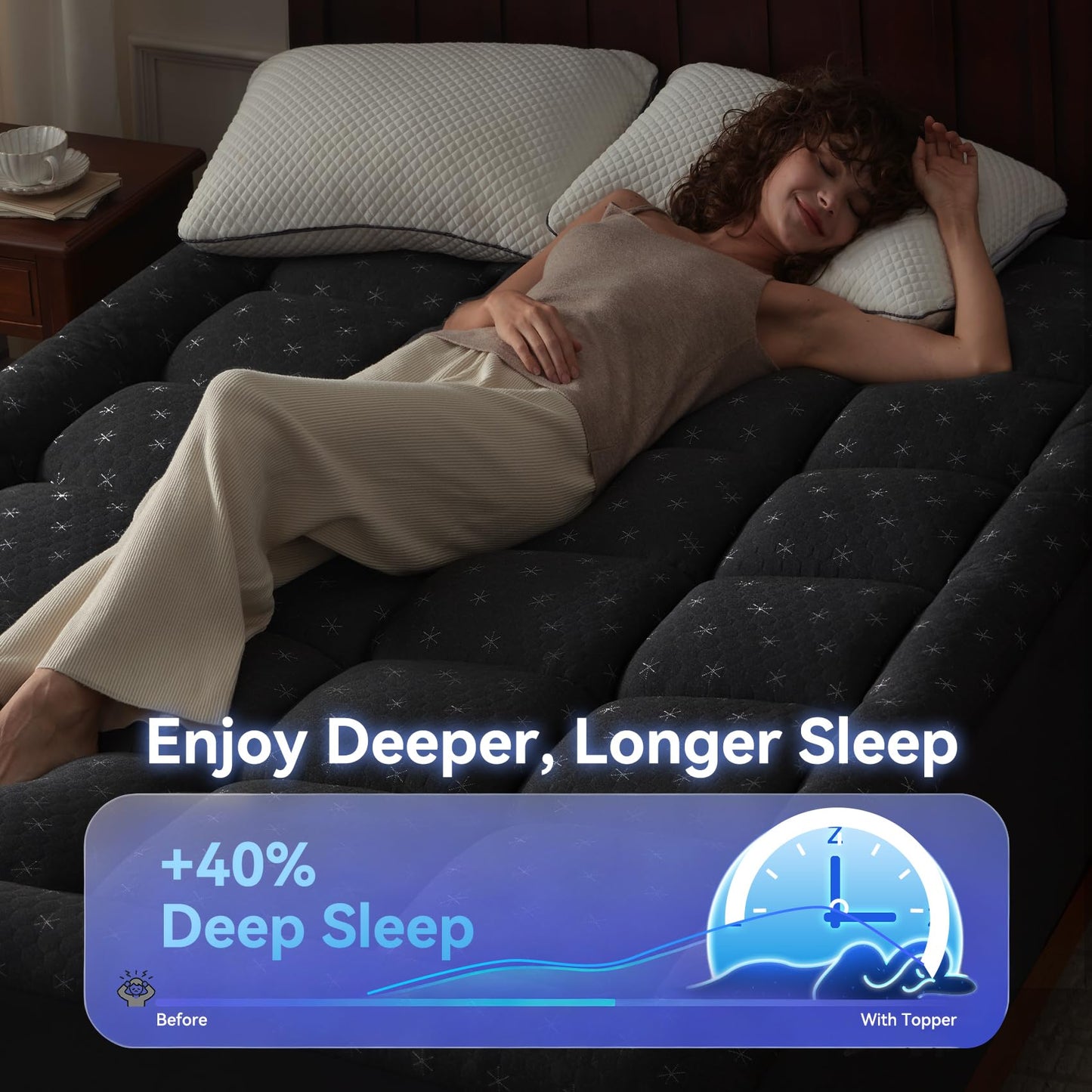 Anluoer Mattress Topper Queen Memory Foam for Back Pain,Down Alternative Pillow Top Mattress Topper,Thick Mattress Pad with 8-21" Deep Pocket, 60x80 Inches, Dark Grey