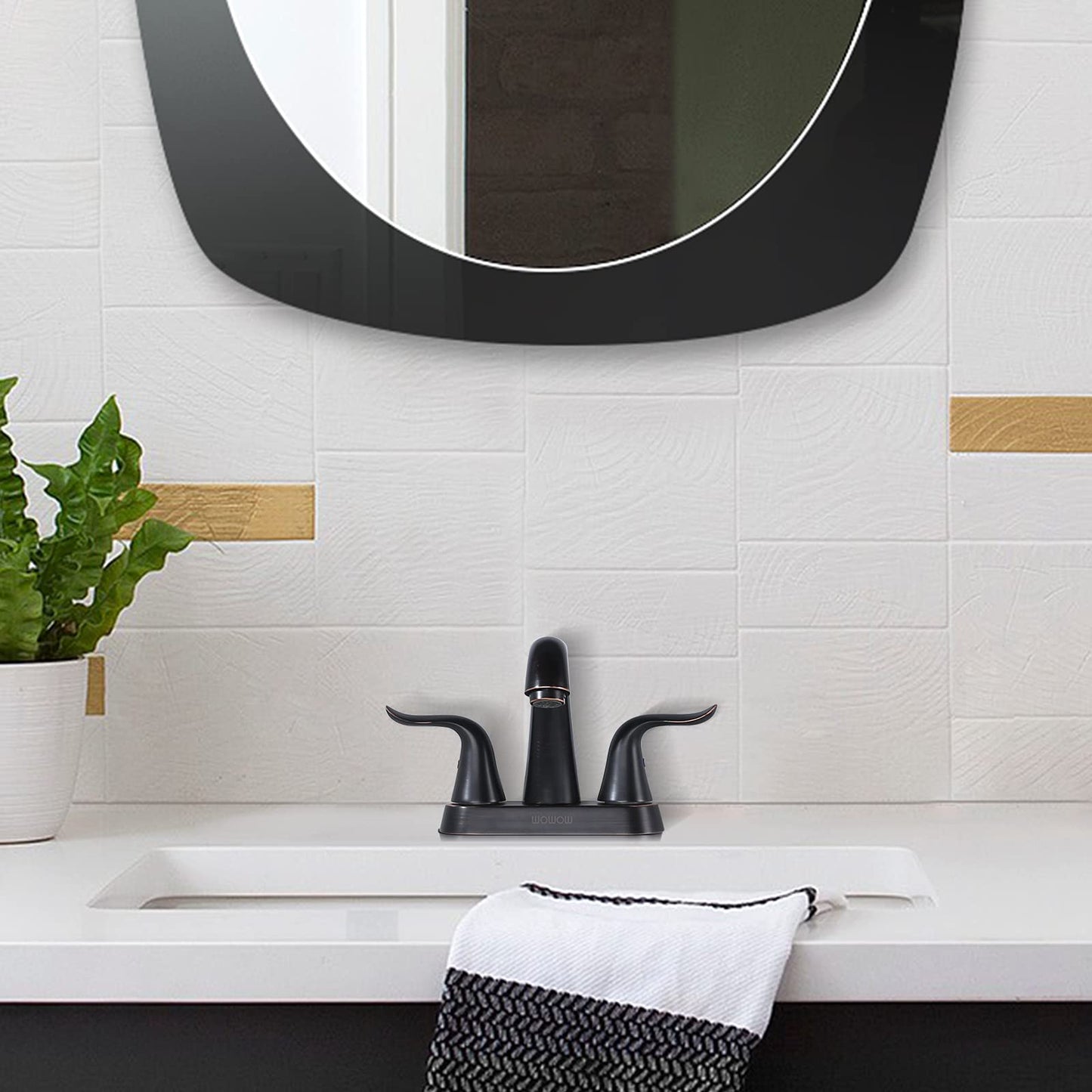 WOWOW Bathroom Faucet 4 inch Centerset Oiled Rubbed Bronze Bathroom Sink Faucet Lift Rod Drain Assembly Stainless Steel Faucets for Bathroom Faucet Retro Lavatory