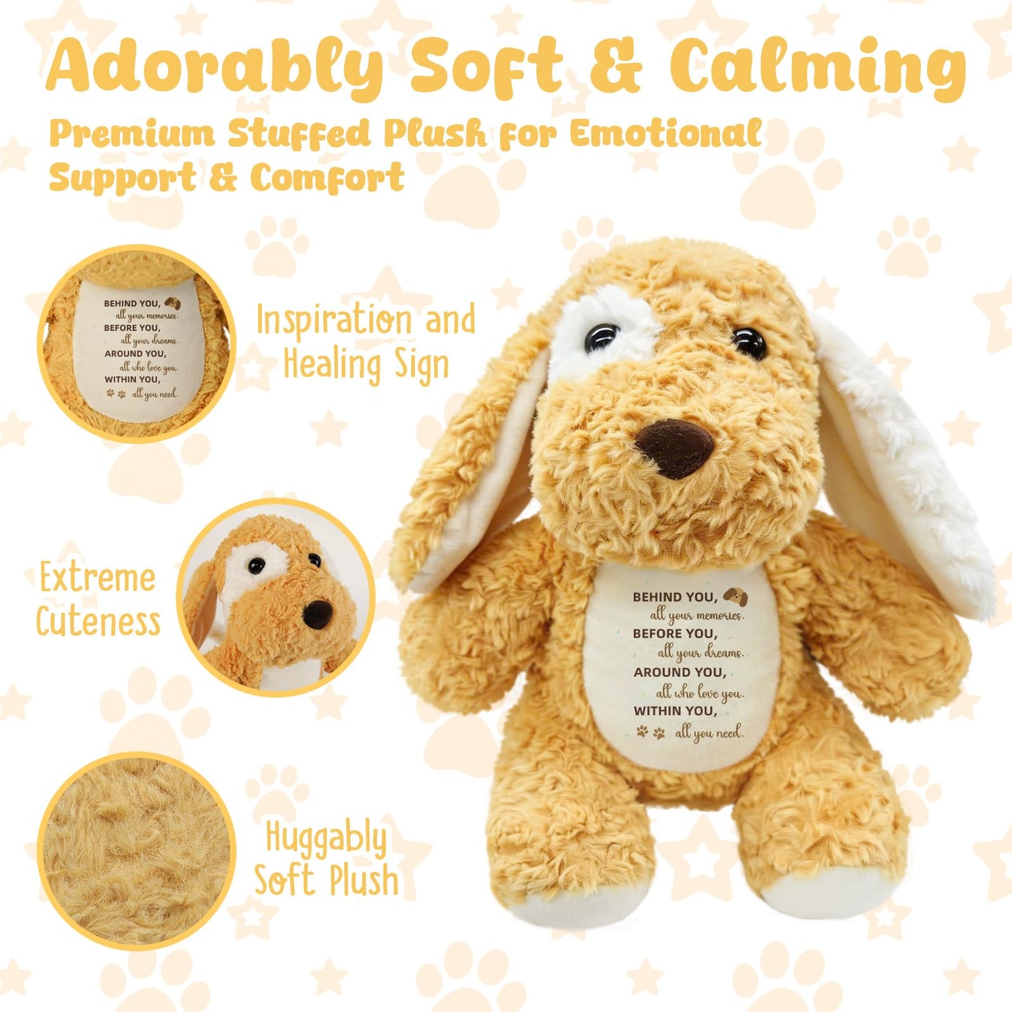 WoollyPearl Soft Puppy Dog Stuffed Animal with Positive Affirmation Message, Inspirational Farewell Graduation Birthday Gifts for Kids Daughter Son Friends, Thoughtful Leaving Goodbye Retirement Gift