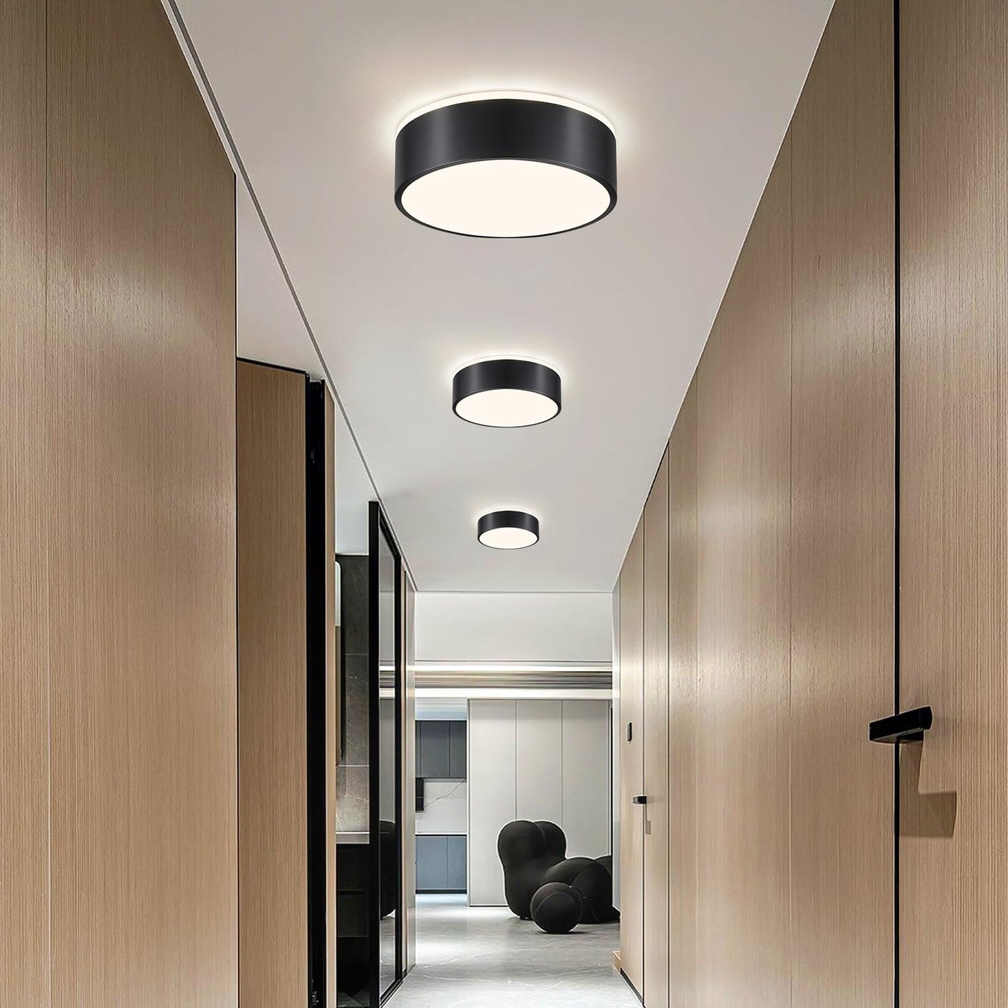 Dimmable Modern Flush Mount Ceiling Lights, Black 5CCT LED Ceiling Light Fixture, Minimalist Round Kitchen Lighting Fixtures for Bedroom, Laundry Room, Hallway, Entryway, 11.8 Inch