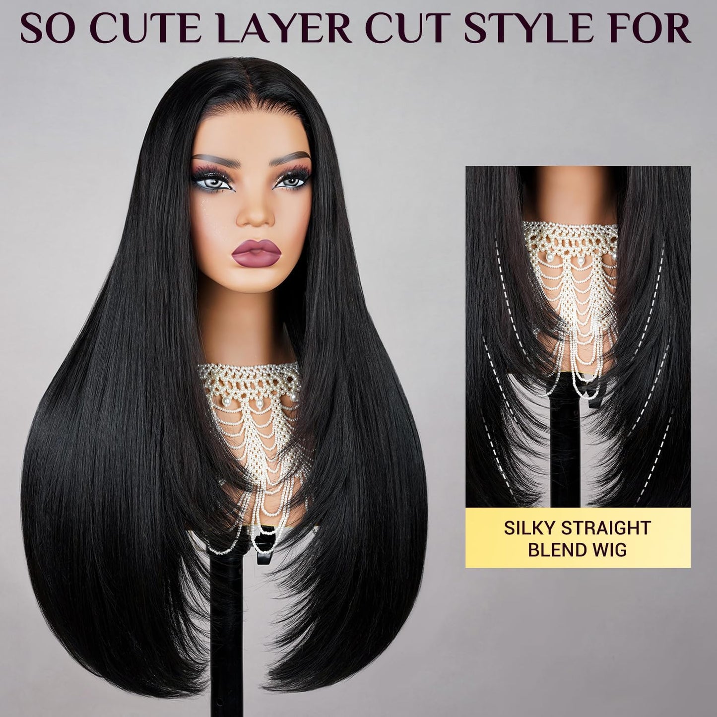 TESLAL Blend Wigs Human Hair Glueless Wear and Go Glueless Wigs Human Hair Pre Plucked Pre Cut Layered Wig Straight 6X6 Synthetic and Human Hair Blend Wig 20Inch Black Color 260% Density