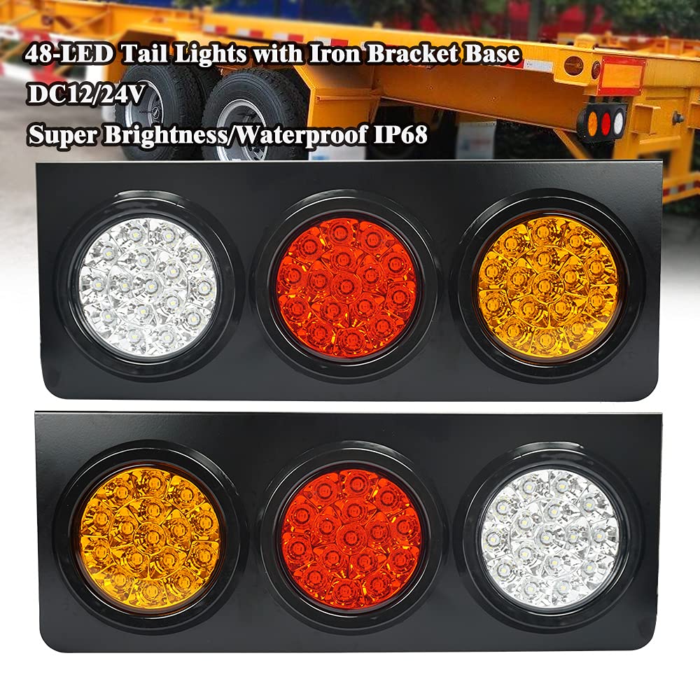 auovo LED Truck/Trailer Tail Lights with Iron Bracket Base - Waterproof DC12-24V 48-LED Tail Light Bar for Turn/Signal/Running Lamps Fits any Truck/RV/Camper/Trailer etc(2 PCS)