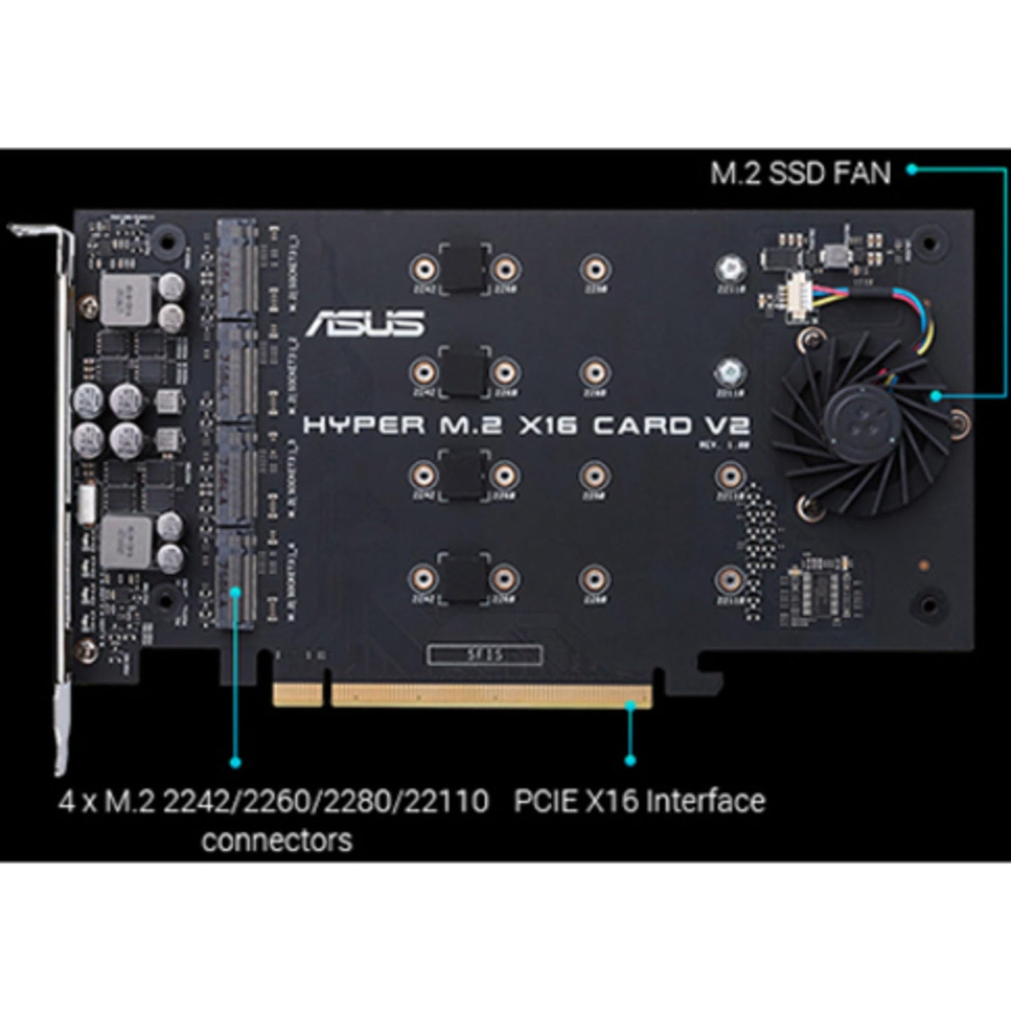 ASUS Hyper M.2 X16 PCIe 3.0 X4 Expansion Card V2 Supports 4 NVMe M.2 (2242/2260/2280/22110) Upto 128 Gbps for Intel VROC and AMD Ryzen Threadripper NVMe Raid