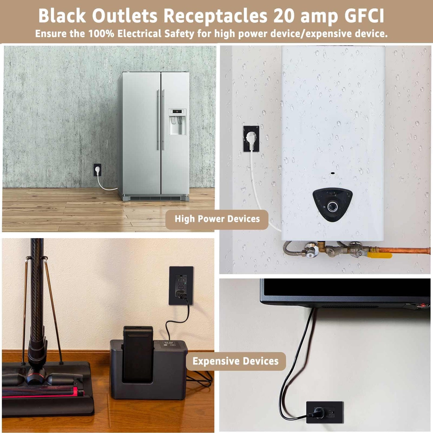 Black GFCI Outlet 20 Amp,NineLeaf 20A GFI Dual Receptacle, WR Weather Resistant, Ground Fault Circuit Interrupters, Screwless Wall Plate Included, ETL Listed, 10 Pack