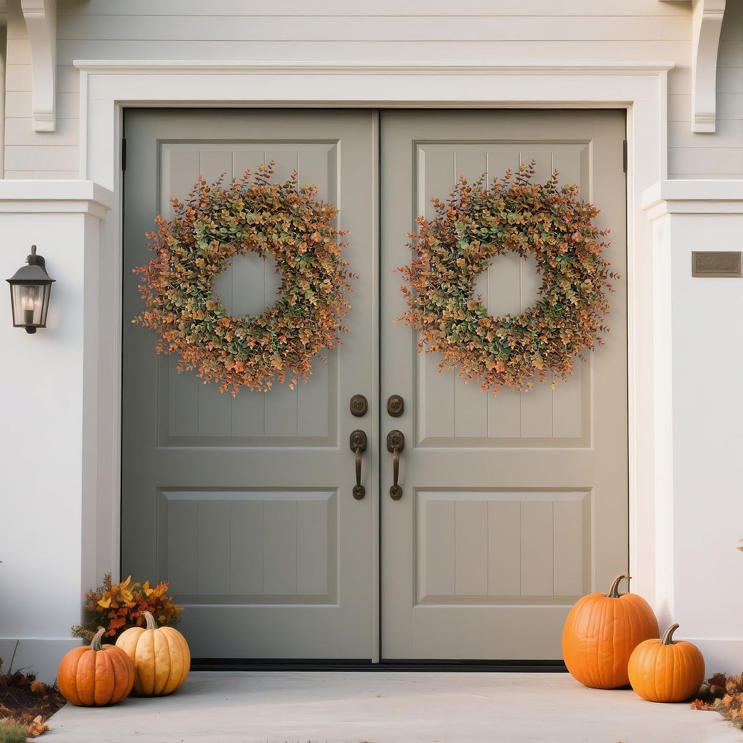 26" Fall Wreath for Front Door, Porch, Window - Large Artificial Boxwood Leaves Outdoor Wreath for Home, Farmhouse Harvest Festival Thanksgiving Day Autumn Decor