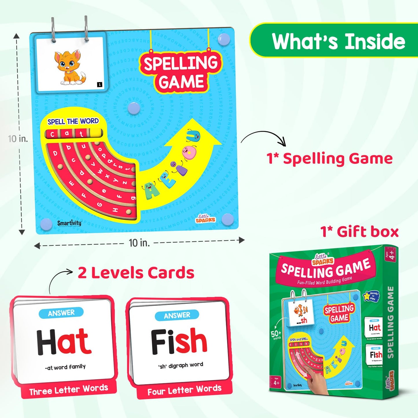 Smartivity Spelling Game I Early Vocabulary Building Learning Toy for Kids 4-8 Years I 50+ Picture Cards with Rotating Letter Wheels I Educational Birthday Gift for Boys & Girls 4,5,6,7,8, Years Old