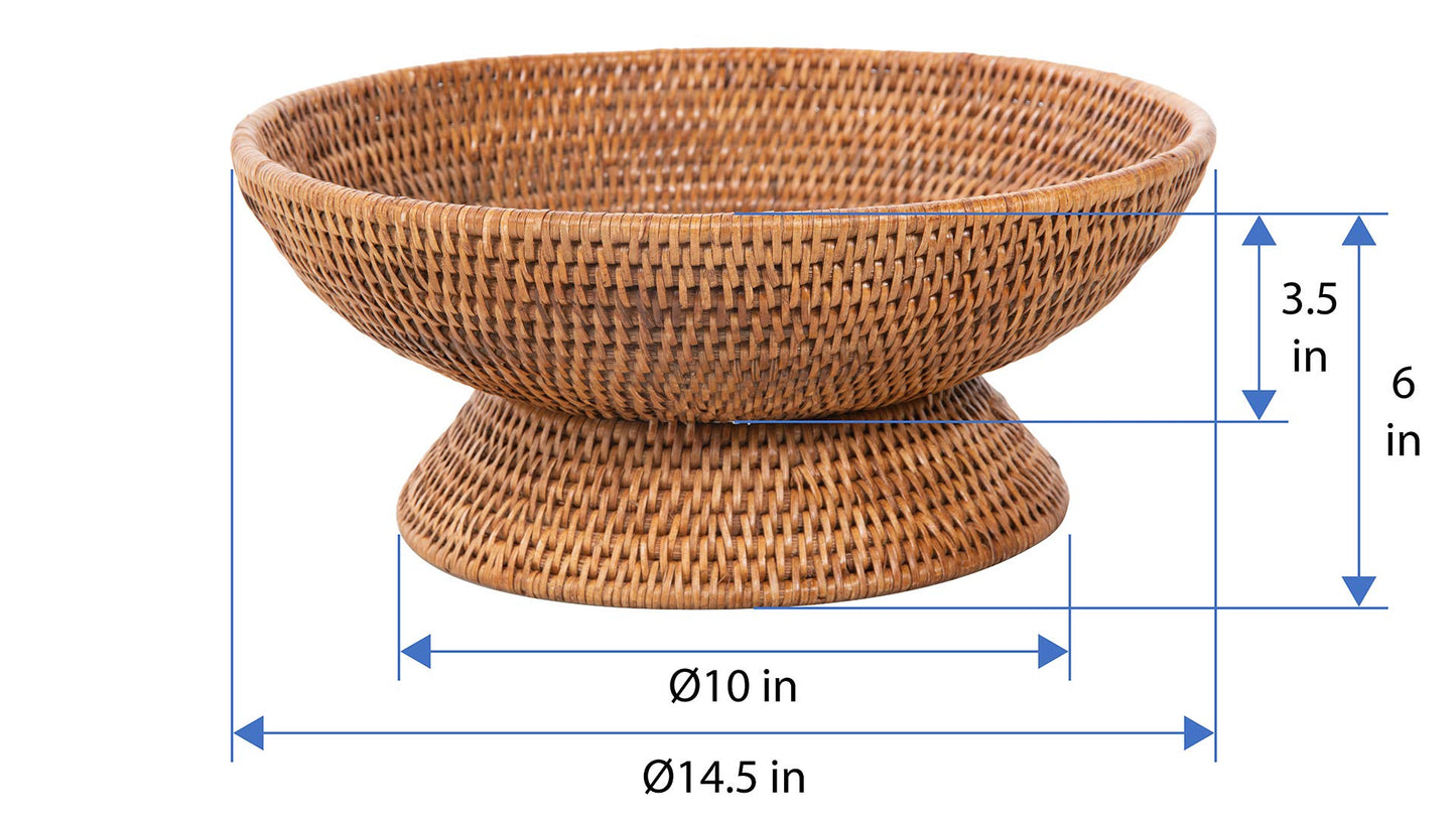 KOUBOO La Jolla Rattan Fruit Bowl, Woven Bowl for Kitchen Counter - Wicker Storage Basket | Decorative Serving Tray, Fruits, Home Décor, Honey-Brown, Large