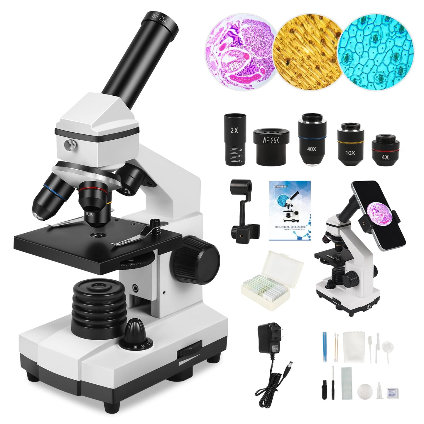 Microscope for Adults Professional:Compound Microscope for Kids 8-12,100X-2000X Kids Microscope Kit with Prepared Microscope Slides and Covers,Plant Stereo Microscopes for Kids Homeschool Lab