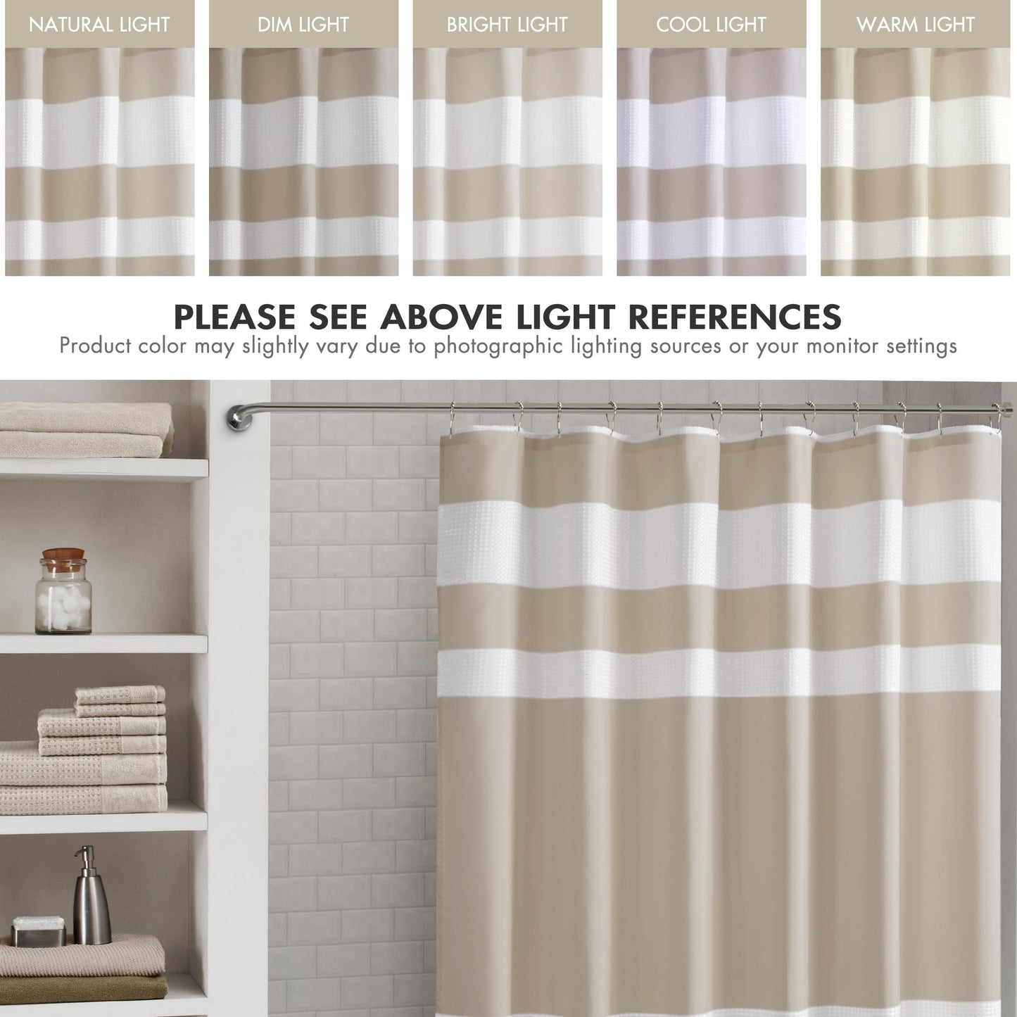 Madison Park Shower Curtain Spa Waffle Weave Long Shower Curtain for Bathroom 3M Scotchgard Moisture Management, Spa Quality Modern Shower Curtains for Bathroom, Long 72x78 Taupe