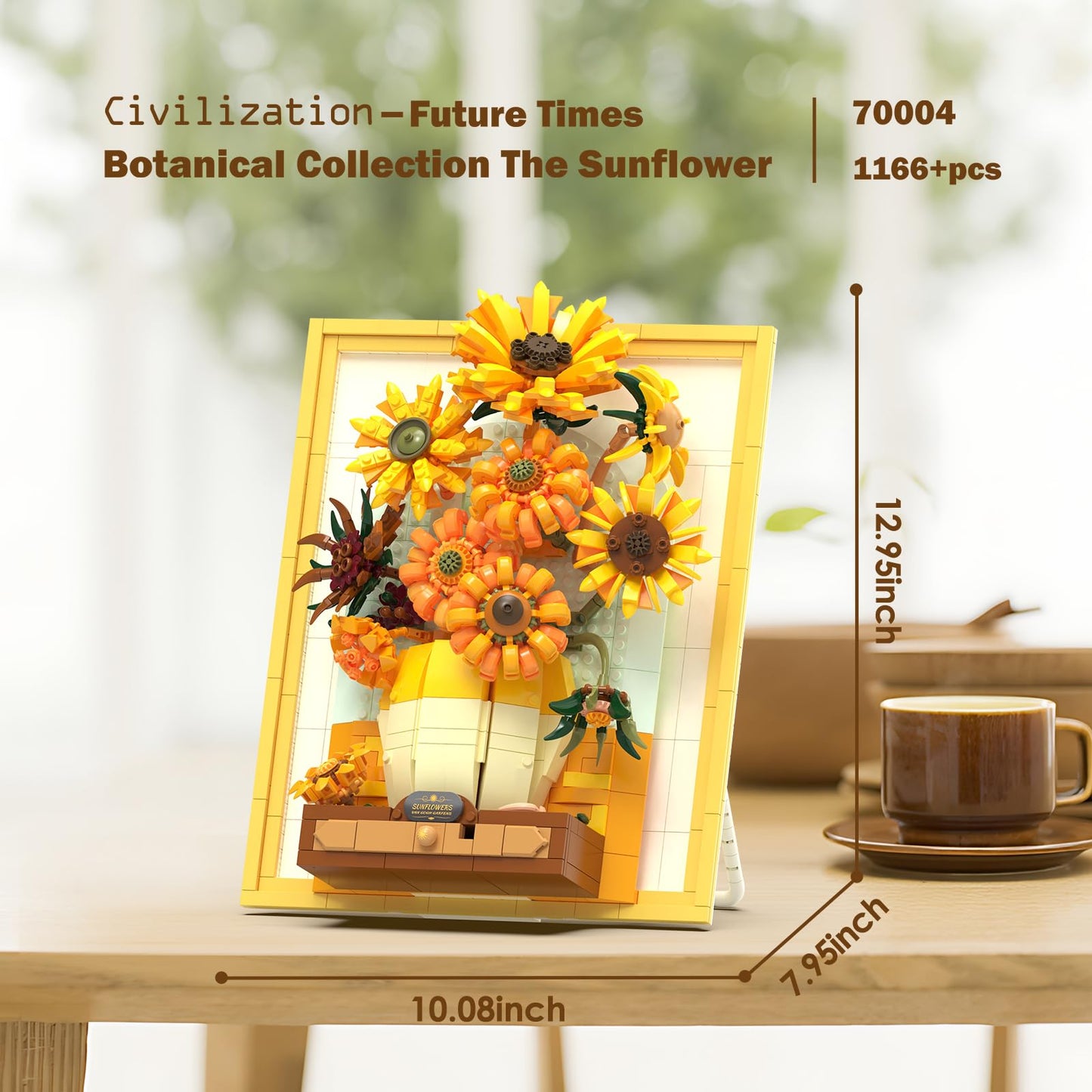 JMBricklayer Flowers Sunflower Building Sets for Adults with Lights 70004, Van Gogh Wall Art Crafts, Plants Painting Frame for Room Home Office Decor, Flower Birthday Gifts Ideas for Women Girls Teens