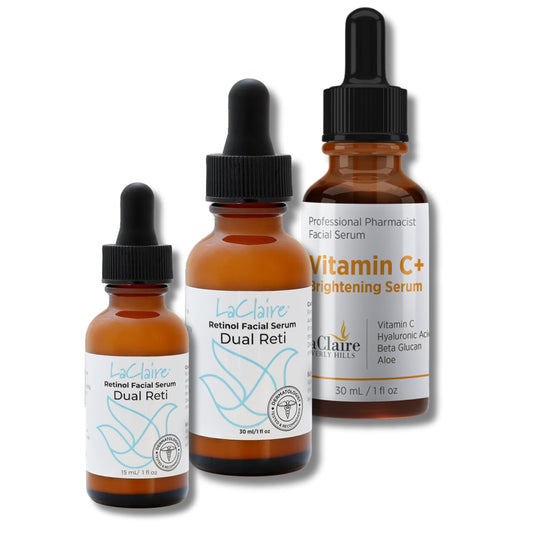 LaClaire Skincare Duo: 2 Units of 8% Complex Retinol Face Serum 15ml & 30ml + Vitamin C Plus Serum 30ml - Anti-Aging, Brightening, Firming, Smoothing