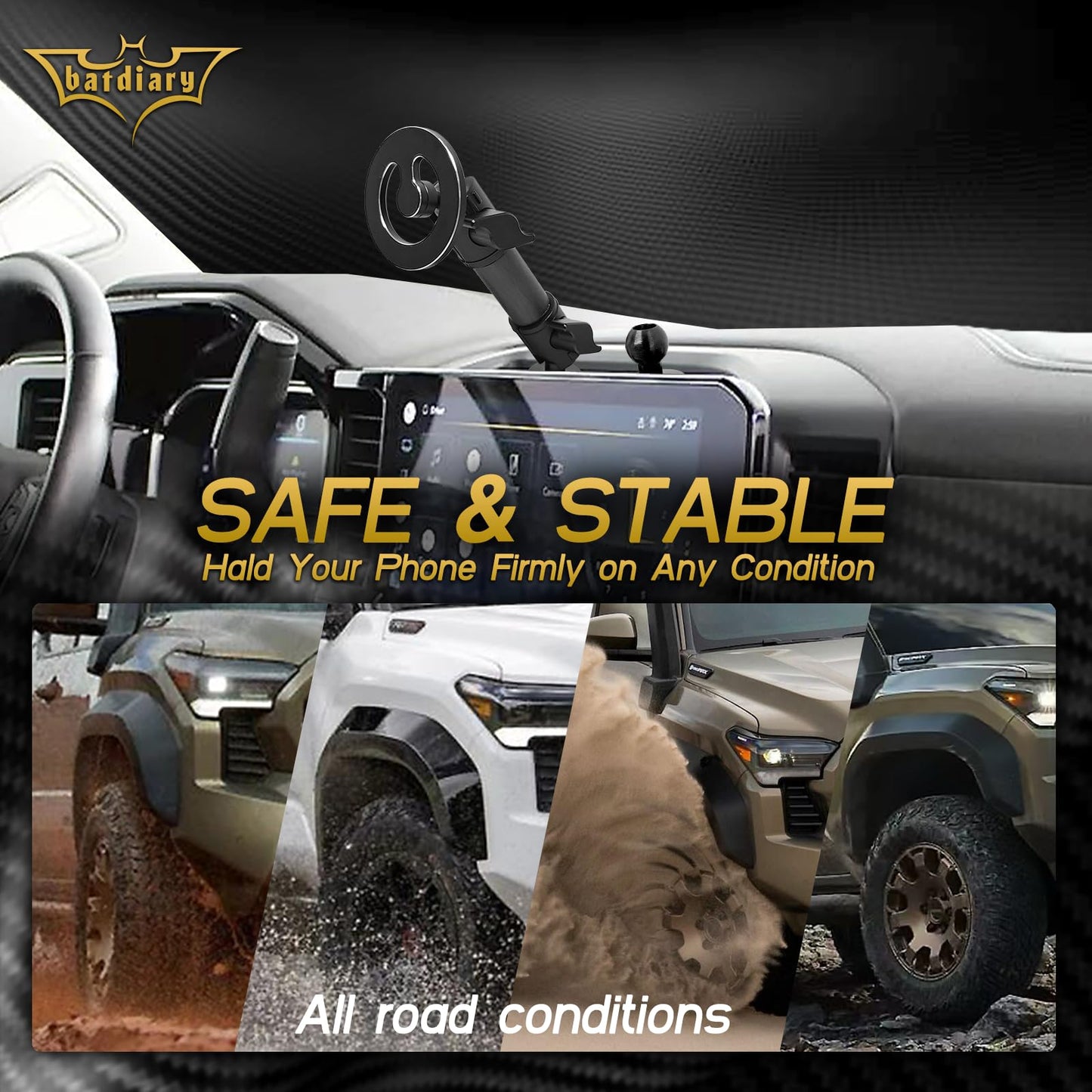 Batdiary 2024 2025 Silverado 1500 Magnetic Phone Mount Compatible with 2022 2023 2024 2025 Chevy Silverado GMC Sierra Accessories Metal Cell Phone Holder Dash Platform Mount(No-Drill Installation)