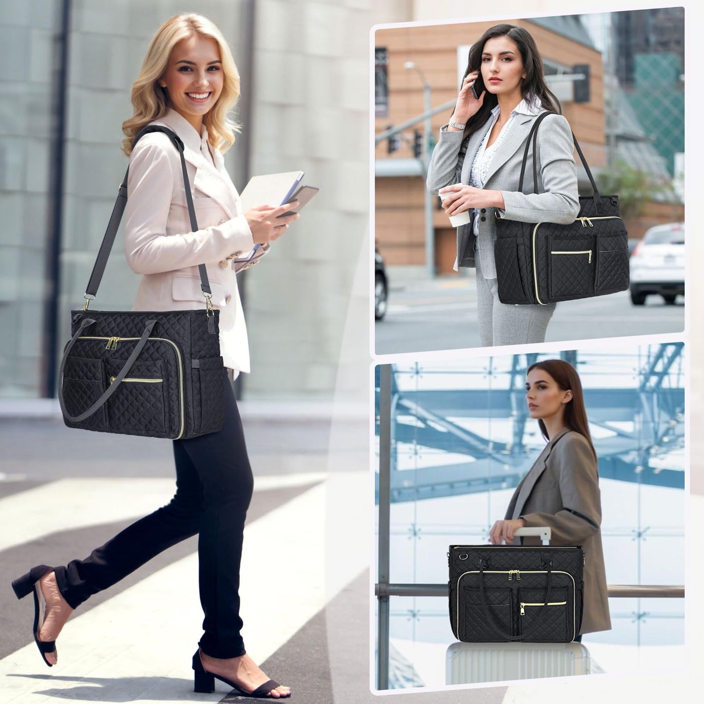 RAINSMORE Teacher Tote Bag 15.6 inch Laptop Bag for Women Work Bag Laptop Tote Nurse Bag Professional Computer Messenger Bag with Insulated Pocket, Laptop Briefcase for Office, College, Nursing, Black