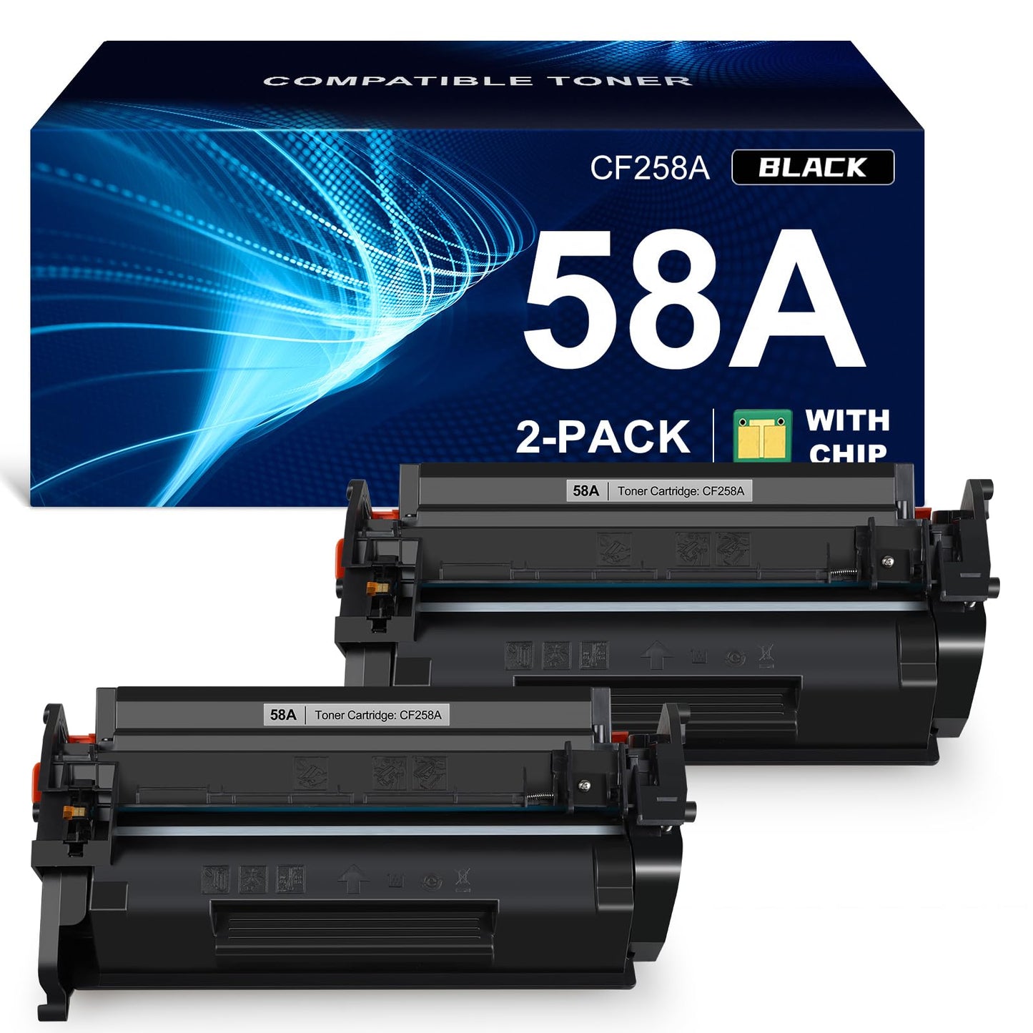 58A CF258A Toner Cartridge (with chip) Compatible Replacement for HP 58A CF258A 58X CF258X Laserjet MFP M428fdw M428dw M428fdn Pro M404n M404dn M404dw M404 M428 Toner Laser Jet Printer (Black 2-Pack)