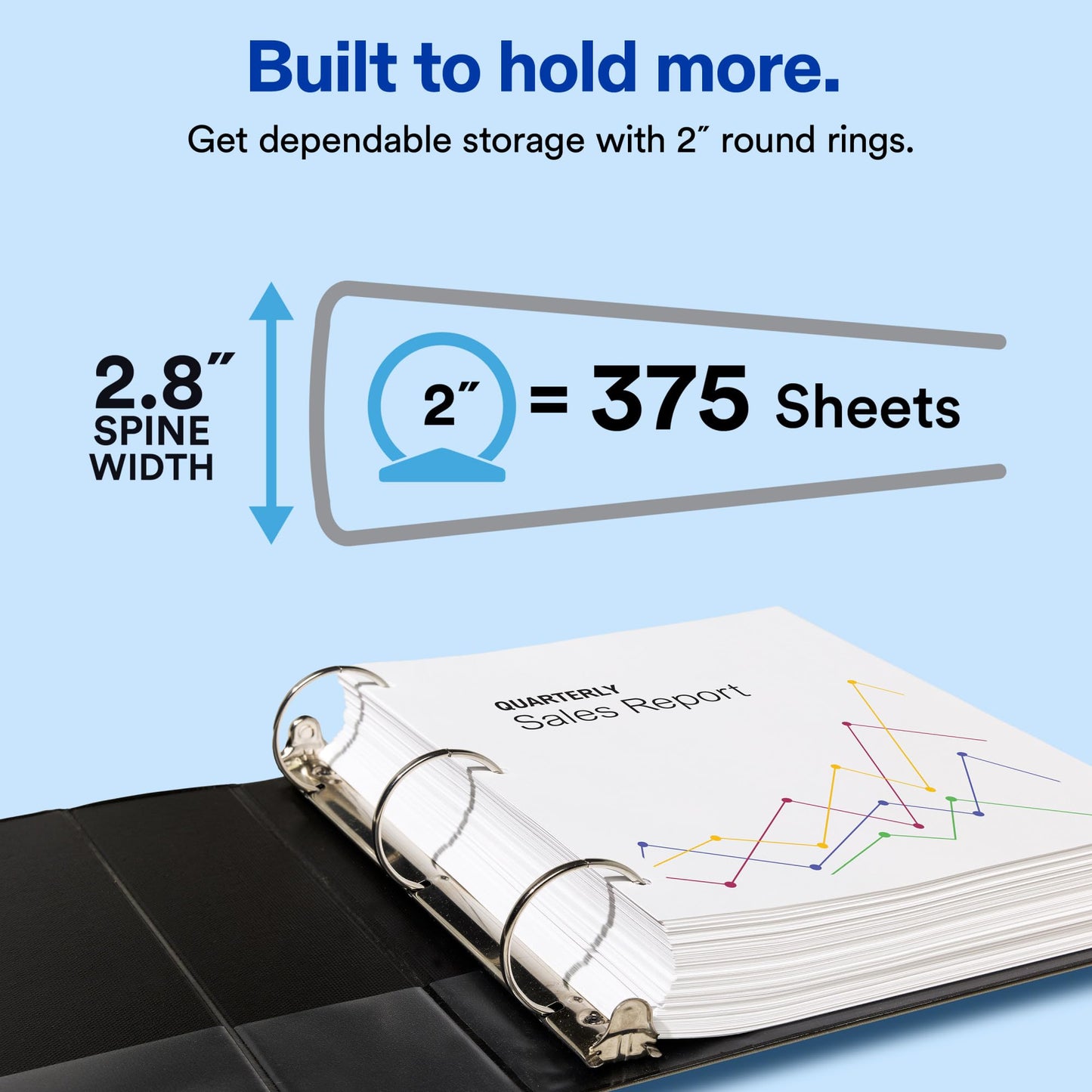 Avery Standard View 3 Ring Binders, 2" Round Rings, 375-Sheet Capacity, 2.8 Inch Wide Spine, White Binders, Ideal for Lightweight Organization and Occasional Referencing (12-Pack of 05731)