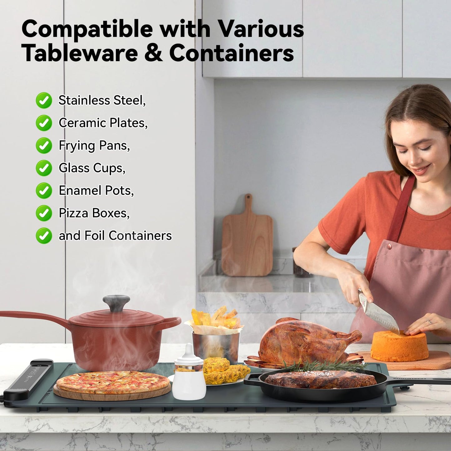 Food Warming Mat Electric Tray: Adjustable Silicone Heating Pad with 3 Temperature Settings 4 Timer Function Portable Roll Up Hot Plate for Buffets Party Gatherings Kitchen Countertop Black Gray