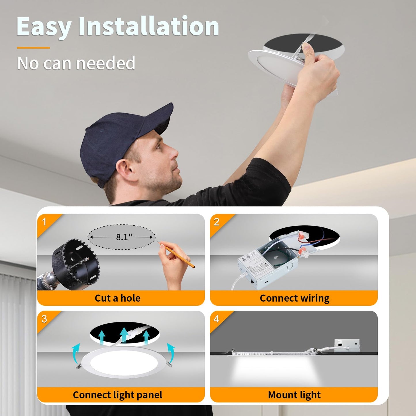 6 Pack 8 Inch LED Recessed Lighting with Junction Box Ultra-Thin, 3000K/4500K/6000K Selectable, 8" Dimmable Canless LED Downlight, 1800LM CRI80 High Brightness 5%-100% Recessed Light…