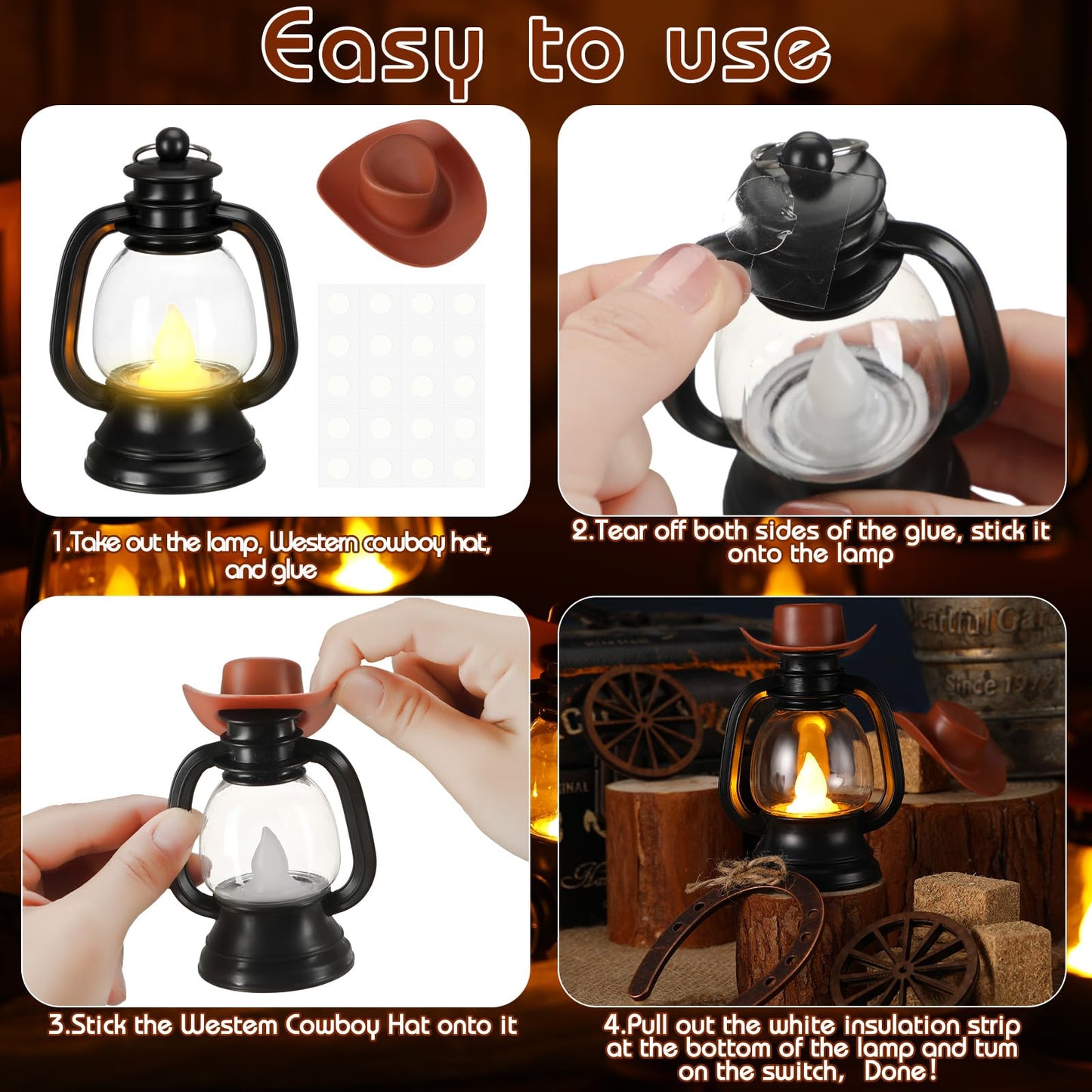 Ferraycle 60 Pcs Cowboy Theme Party Decoration Western Party Decor Rodeo Table Centerpieces Rustic Country Mini Cowboy Hat Lantern Horseshoe Wagon Wheel Hay Bales for Adult Cowgirl (Brown)