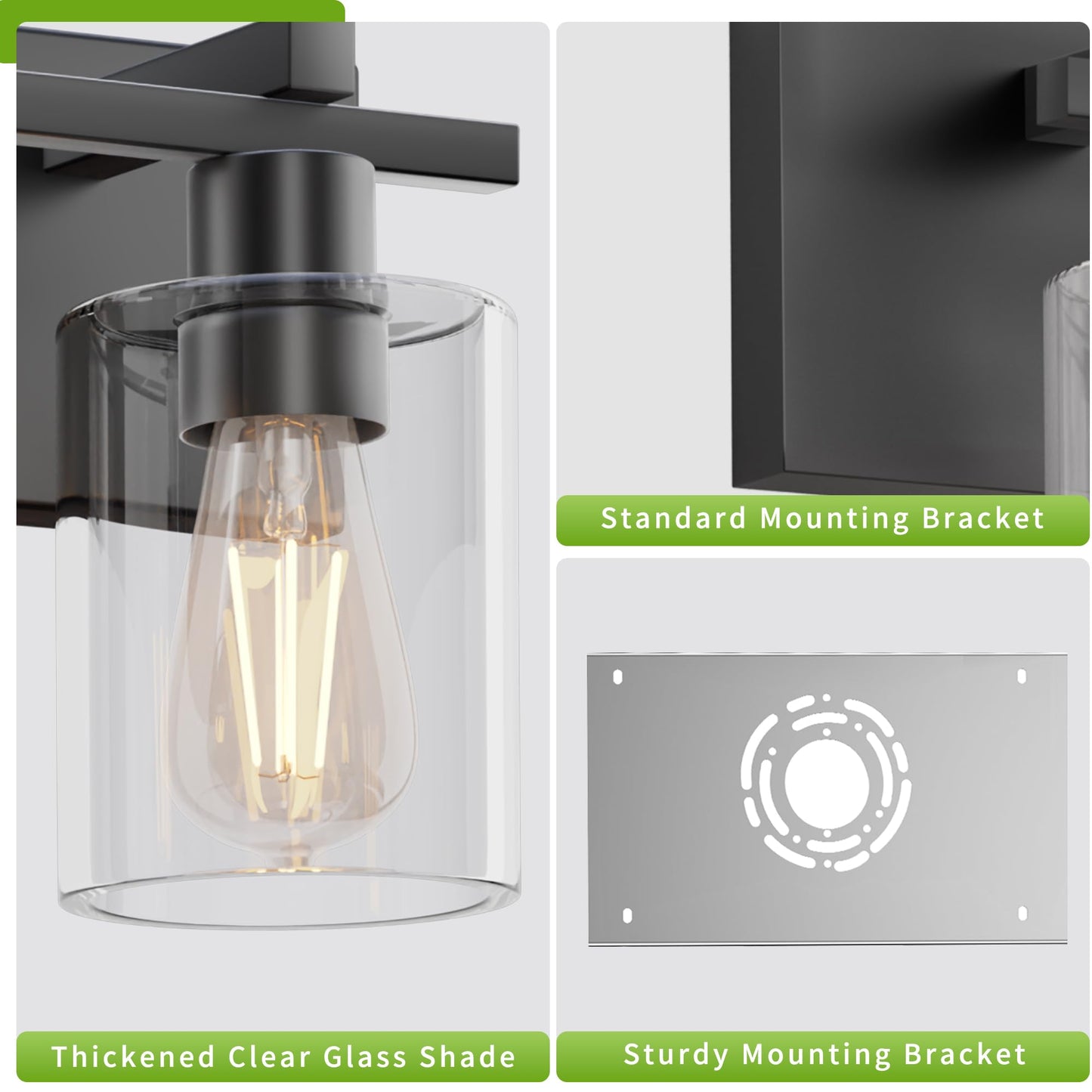 Espird Bathroom Vanity Light,3 Light Matte Black Light Fixture with Thickened Clear Glass Shade, 21 inch Dimmable Modern Wall Sconce, Bathrooms Vanity Light Over Mirror for Bathroom