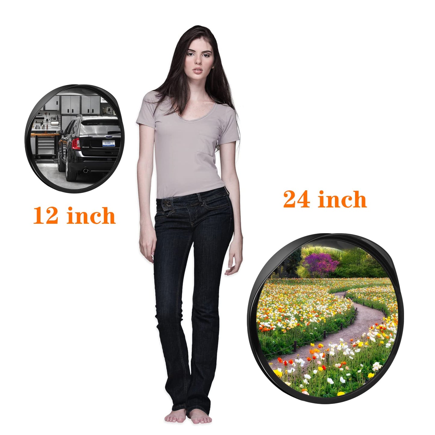 Convex Safety Mirror 𝟮𝟰" 𝗔𝗿𝗰𝘆𝗹𝗶𝗰 𝗗𝗿𝗶𝘃𝗲𝘄𝗮𝘆 𝗠𝗶𝗿𝗿𝗼𝗿, Outdoor Security Mirror Extends View With Adjustable Fixing Bracket, Driveway Parking Garage Office Home Factory By Hydencamm