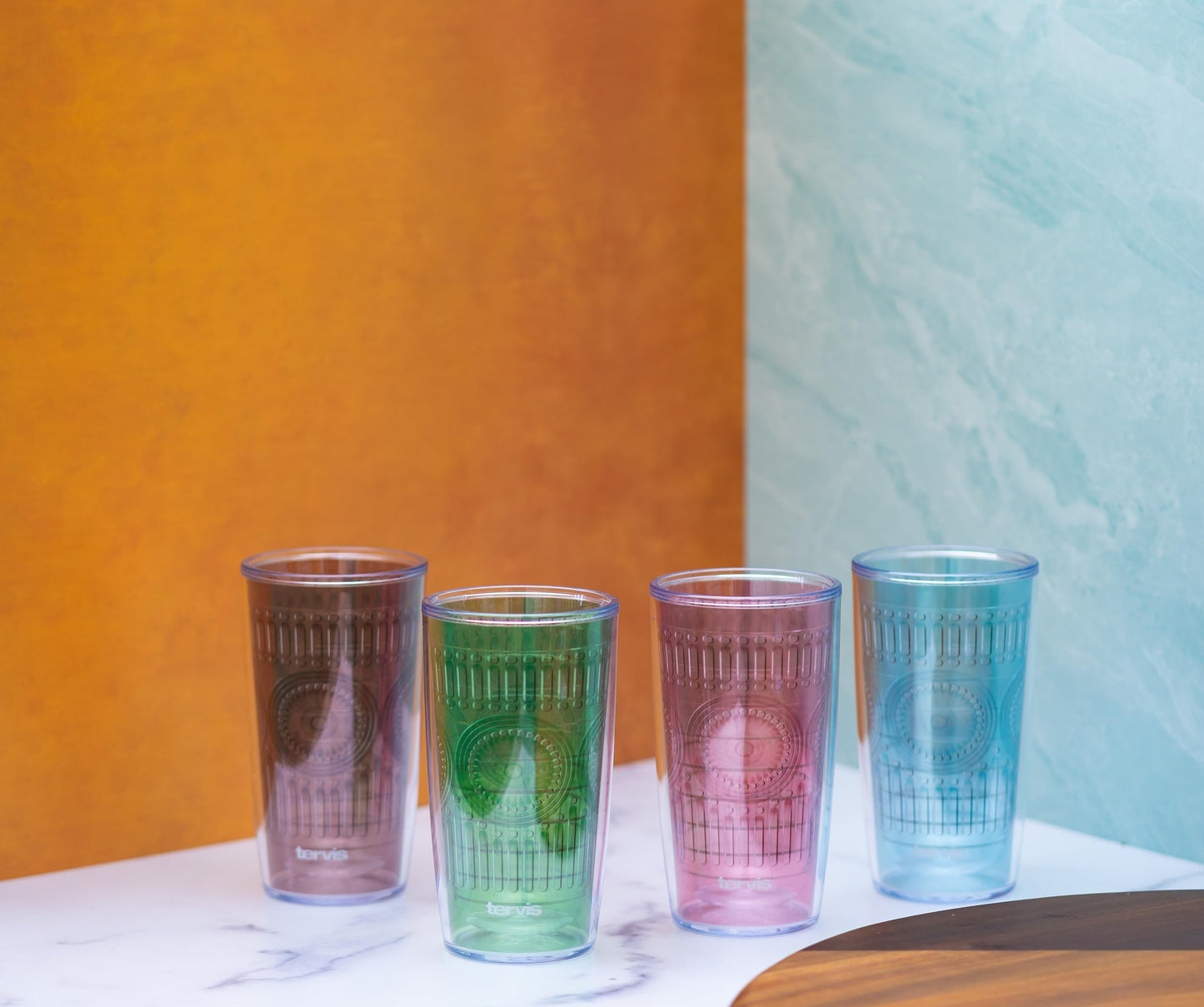 Tervis Romantic Embossed Hobnail Collection Made in USA Double Walled Insulated Tumbler Travel Cup Keeps Drinks Cold & Hot, 16oz 4pk, Assorted