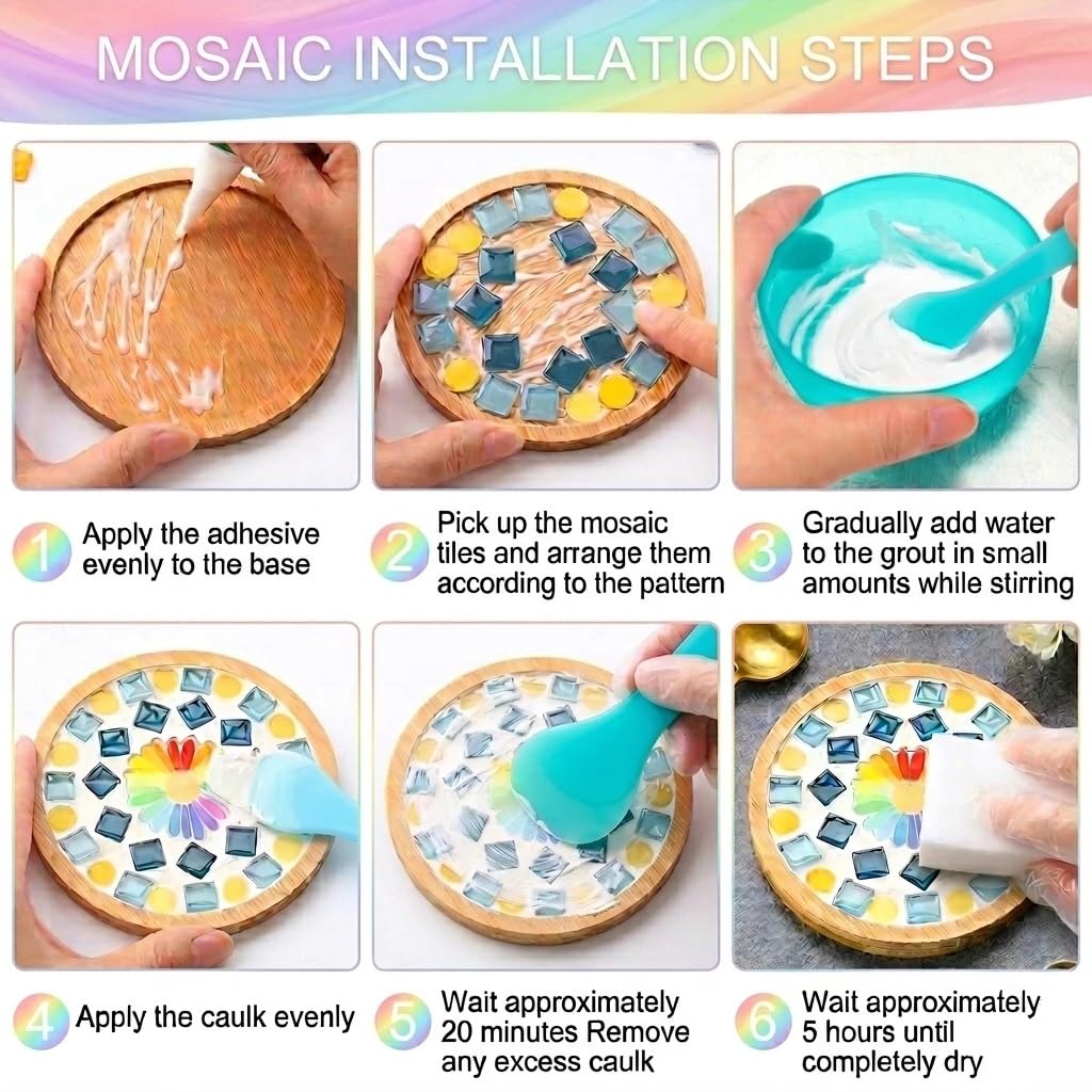DIY Mosaic Kits for Adults & Beginners - Complete Mosaic Coaster Making Kit with Glass Tiles & Wooden Bases - Ideal Arts and Crafts Projects for Family, DIY Gifts, Christmas Ornaments, and Home Decor