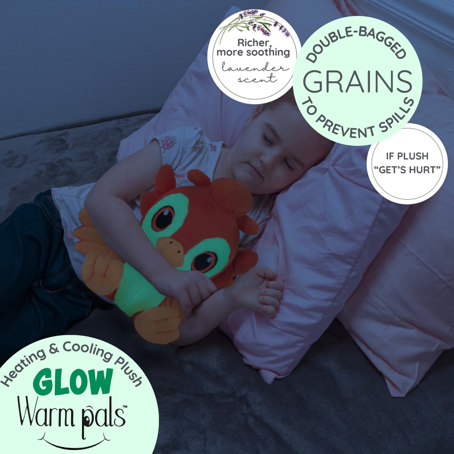 Warm Pals Scented Glow in the Dark Phoenix Plush, Cozy Microwavable and Freezable Plush Toys Filled with Natural Grains and Lavender, Heatable and Coolable Bedtime Comfort Weighted Stuffed Animal