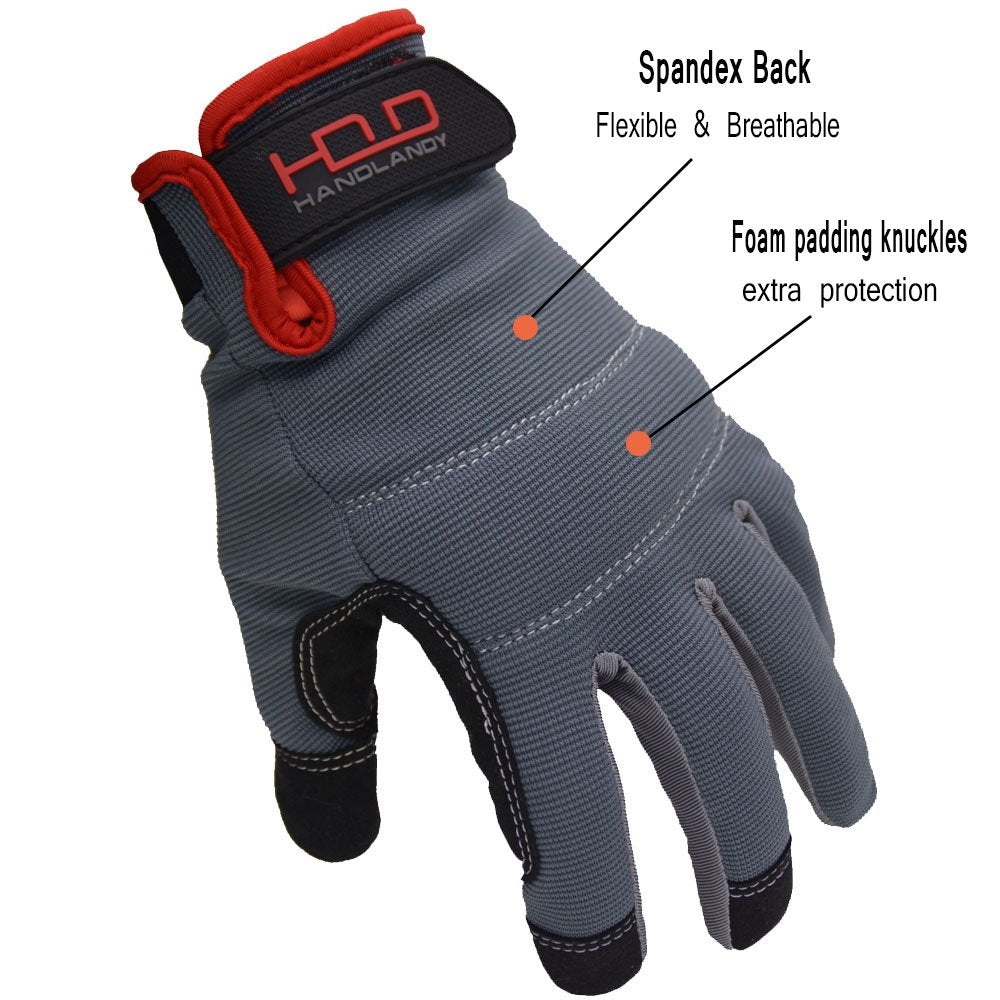 HANDLANDY Mens Work Gloves Touch screen, Pack of 6 Pairs Flexible Breathable Utility Gloves (Large, Grey (6 pairs))