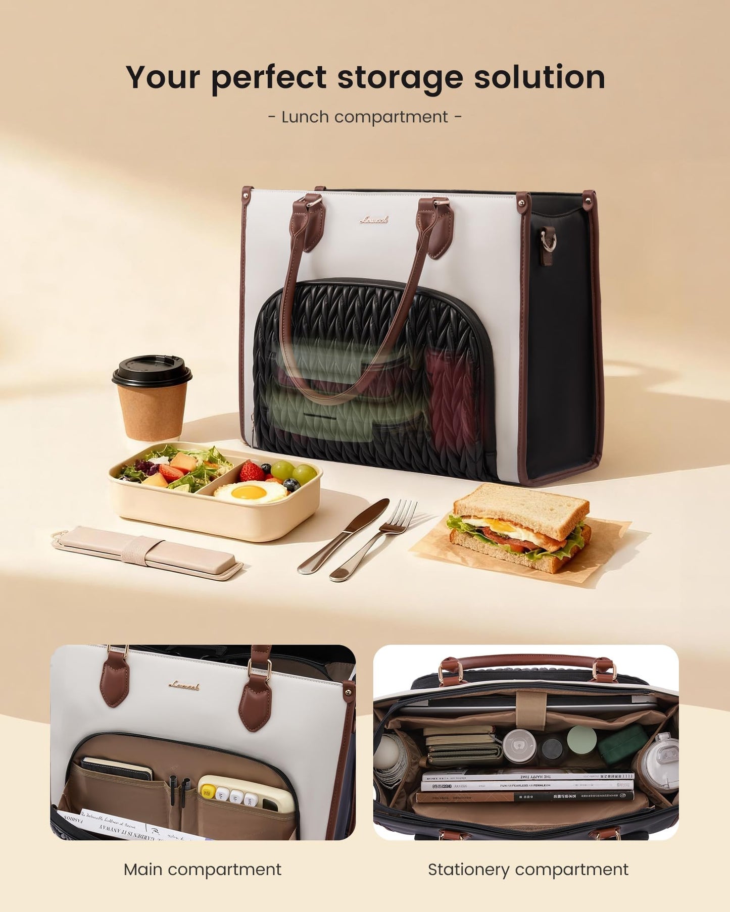 LOVEVOOK Lunch Tote Bag for Women, 3 in 1 Work Bag with Insulated Lunch Compartment, 15.6 Inch Laptop Tote Bag for Teacher, Nurse, Business, Office
