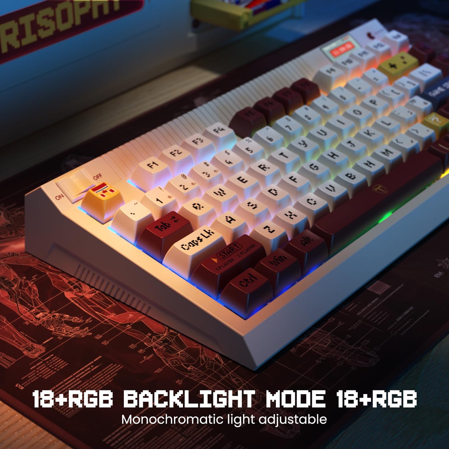 RisoPhy PC423 Wireless Creamy Keyboard with Screen & Knob, 75% 2.4G/Bluetooth/USB-C Gasket RGB Mechanical Keyboard, Hot Swappable, Five-Layer Padding & Pre-lubed Linear Switch, Retro Red and White
