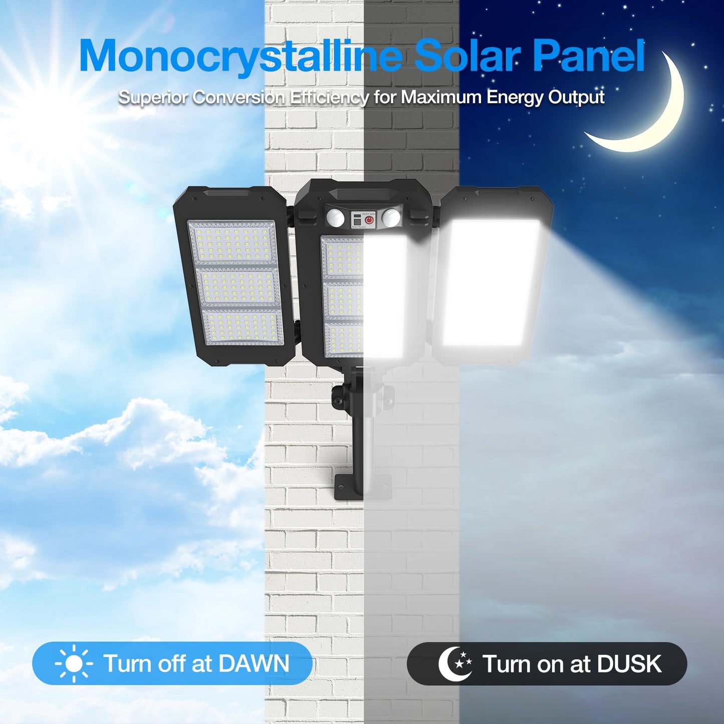 Solar Flood Lights Outdoor, 7000 LM Super Bright Aluminum Arm Solar Lights, 3 Heads Dusk to Dawn LED Dual Motion Sensor Lights, IP65 Waterproof Security Light with 3 Modes for Yard Street Barn