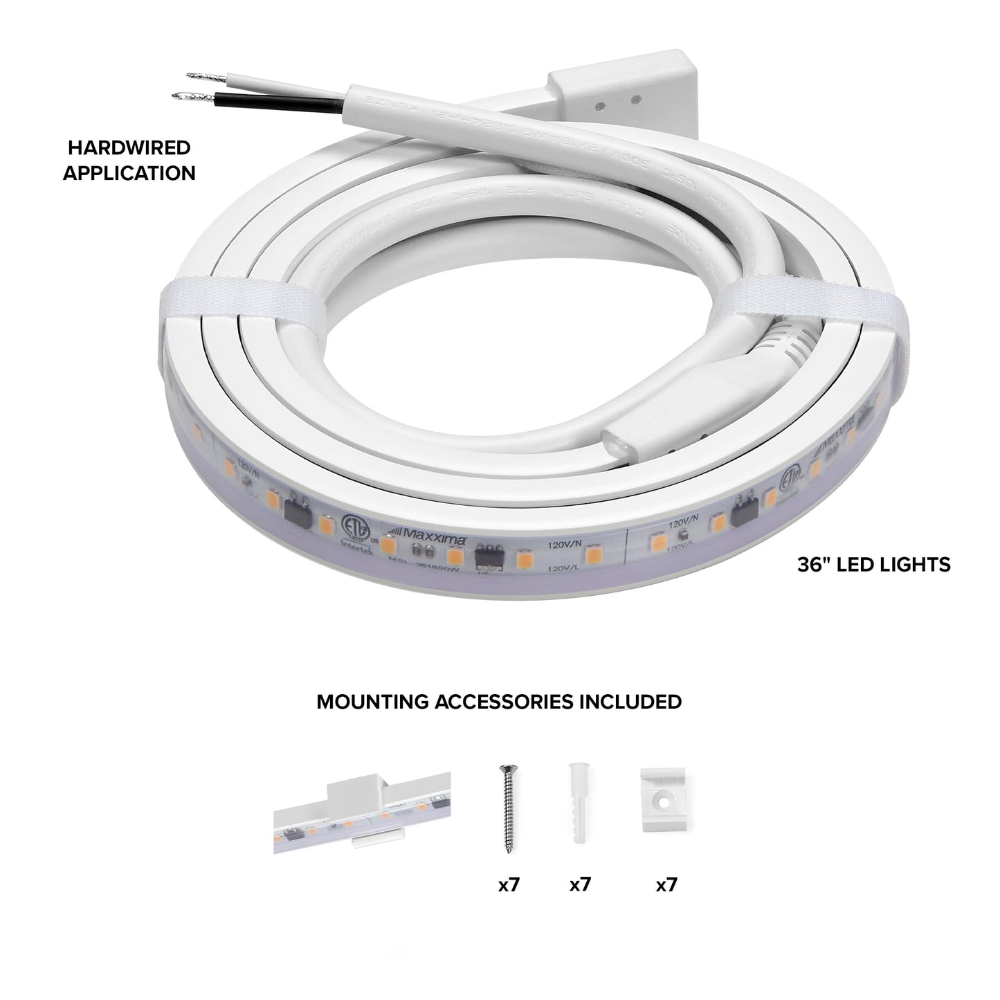 Maxxima 36 in. Hardwired LED Under Cabinet Strip Light, 1380 Lumens, 3000K Warm White, Kitchen and Living Room 120V White Cove Lighting, No Power Supply Needed