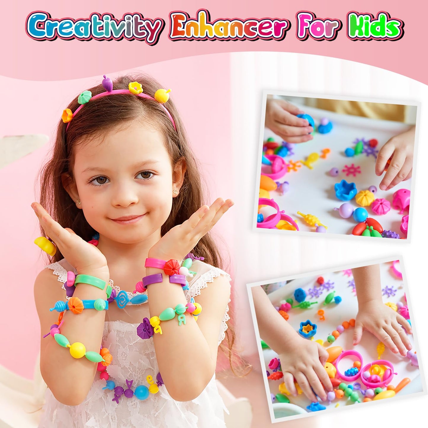 FUNZBO 1600 Pcs Pop Beads with Bracelet Making Kit, Jewelry Making Kit for 3 4 5 6 7 8 9 Year Old Little Girls, Arts and Crafts Toys for Kids, Necklace Bracelet Ring Creativity Holidays Birthday Gifts