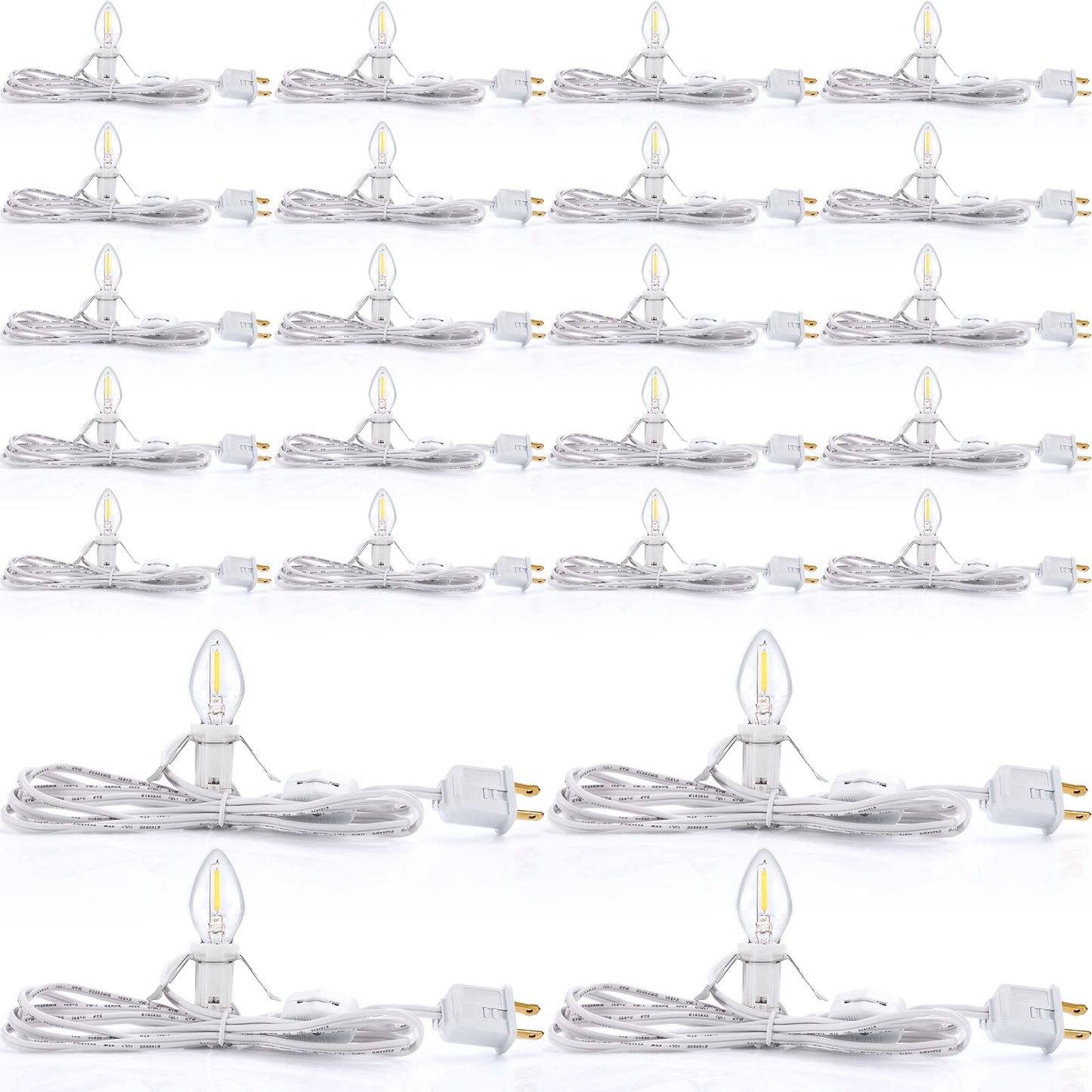 24 Packs Accessory Cord with LED Light Bulb, 6 Ft Warm Light Accessory Cord Kit (White)