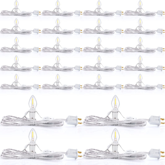 24 Packs Accessory Cord with LED Light Bulb, 6 Ft Warm Light Accessory Cord Kit (White)