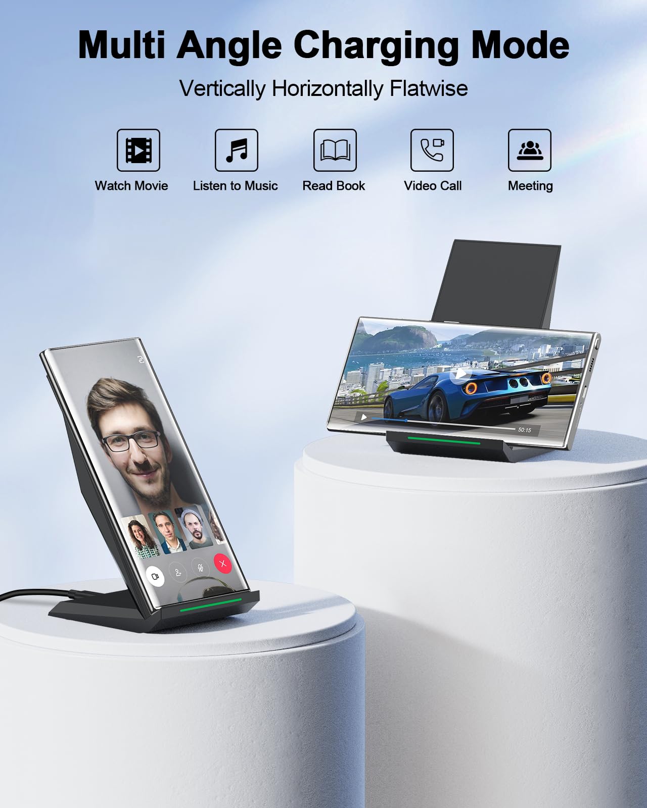 Fast Wireless Charger, [2 Pack] NANAMI Qi Certified Wireless Charging Stand Compatible iPhone 16/16 Pro/16 Pro Max/15/14/13/12/11 Pro, Phone Charger for Galaxy S24/S23/S22/S21/S20 and Qi-Enabled Phone