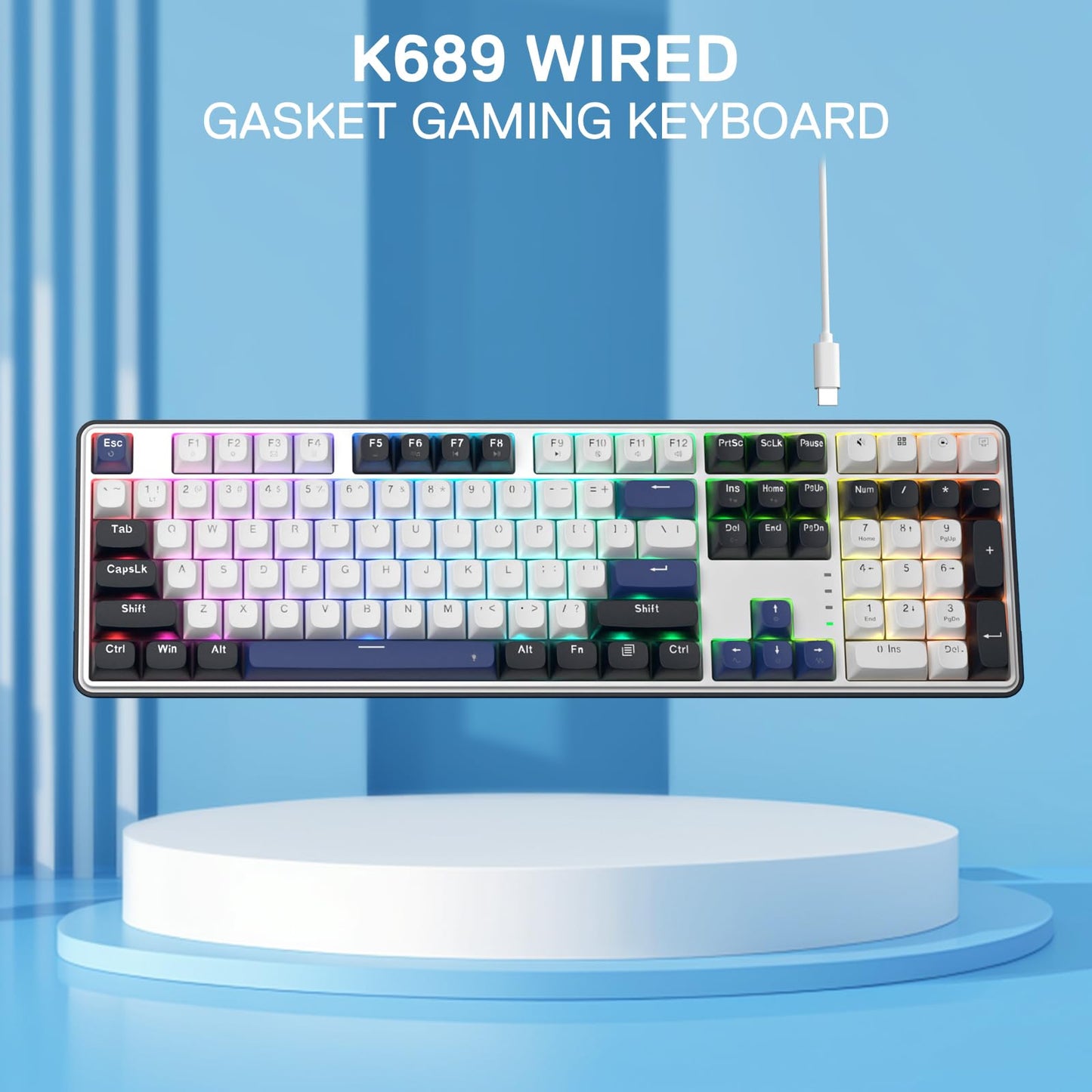 Redragon K689 Wired Gasket RGB Gaming Keyboard, 104 Keys + Extra 4 Hotkeys Mechanical Keyboard w/Upgraded Hot-swappable Socket, 3-Layer Noise Dampening, Mixed Color Keycaps, Custom Linear Switch