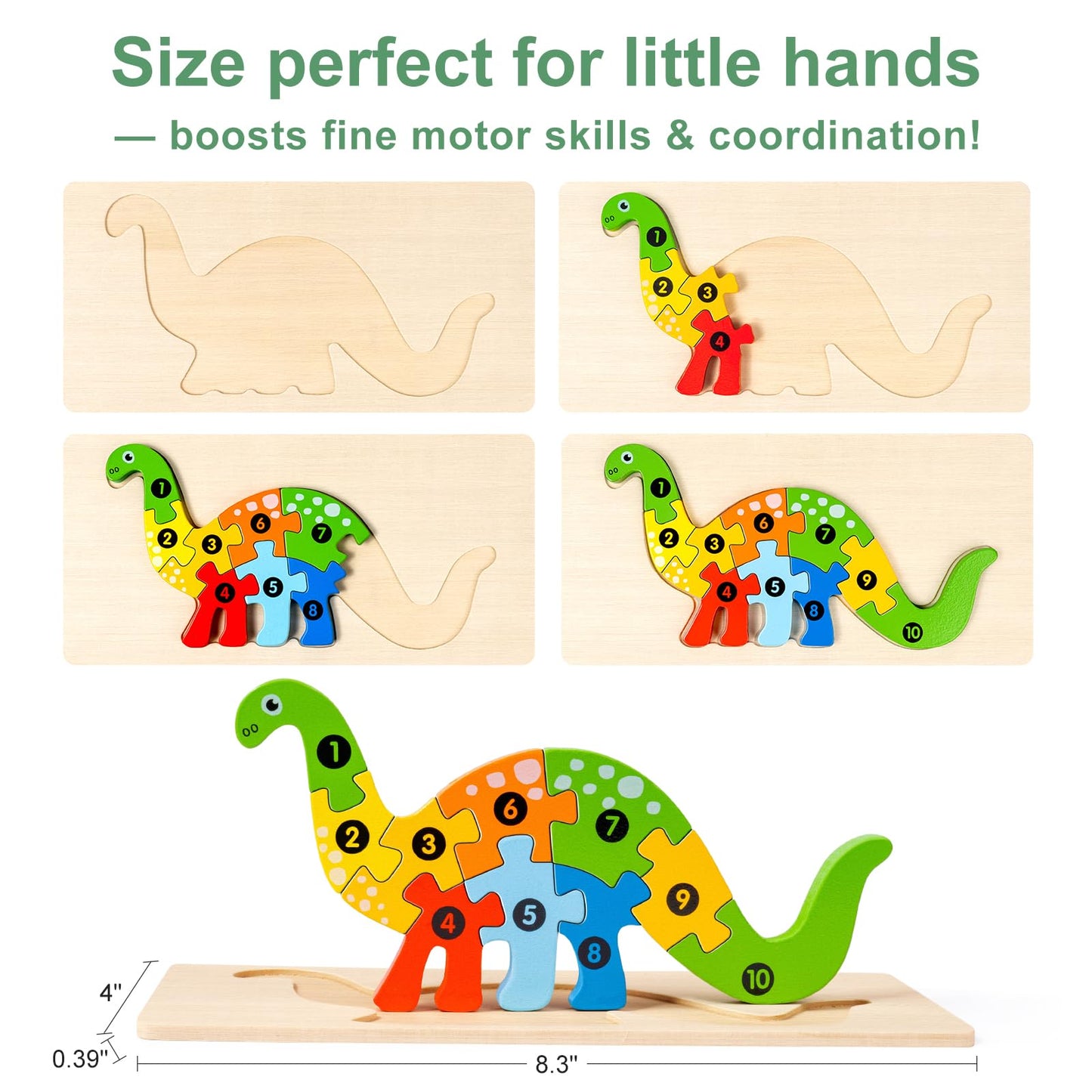 9 Pack, Wooden Puzzles for Kids, Toddler Number Puzzle, Animal Dinosaur Toddler Toys, Montessori Toys for Kids Ages 3+