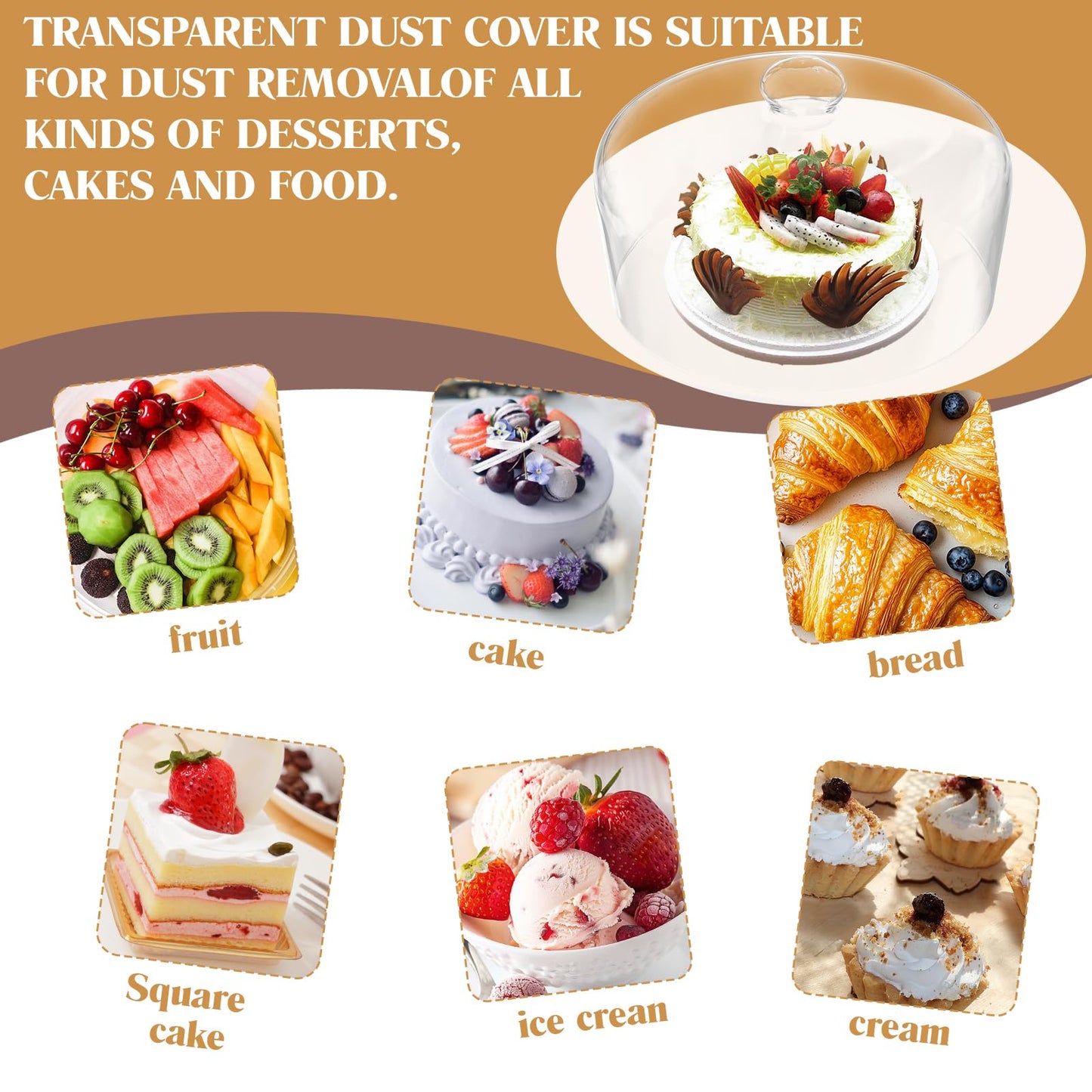 Krbnk 11 Inch Glass Cake Dome Cover, Upgraded Thickened Clear Cake Cover Lid for Cake Stand, Round Cloche Glass Dome for Dessert Plates Display and Protection