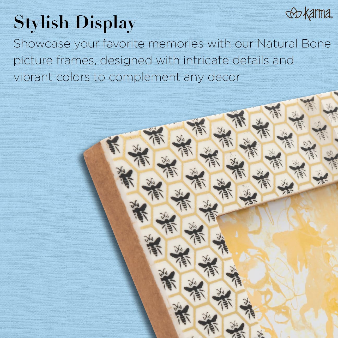 Karma, Natural Bone Picture Frame Round, 4x4 Photo Frame for Tabletop Desktop Display, Cream Floral