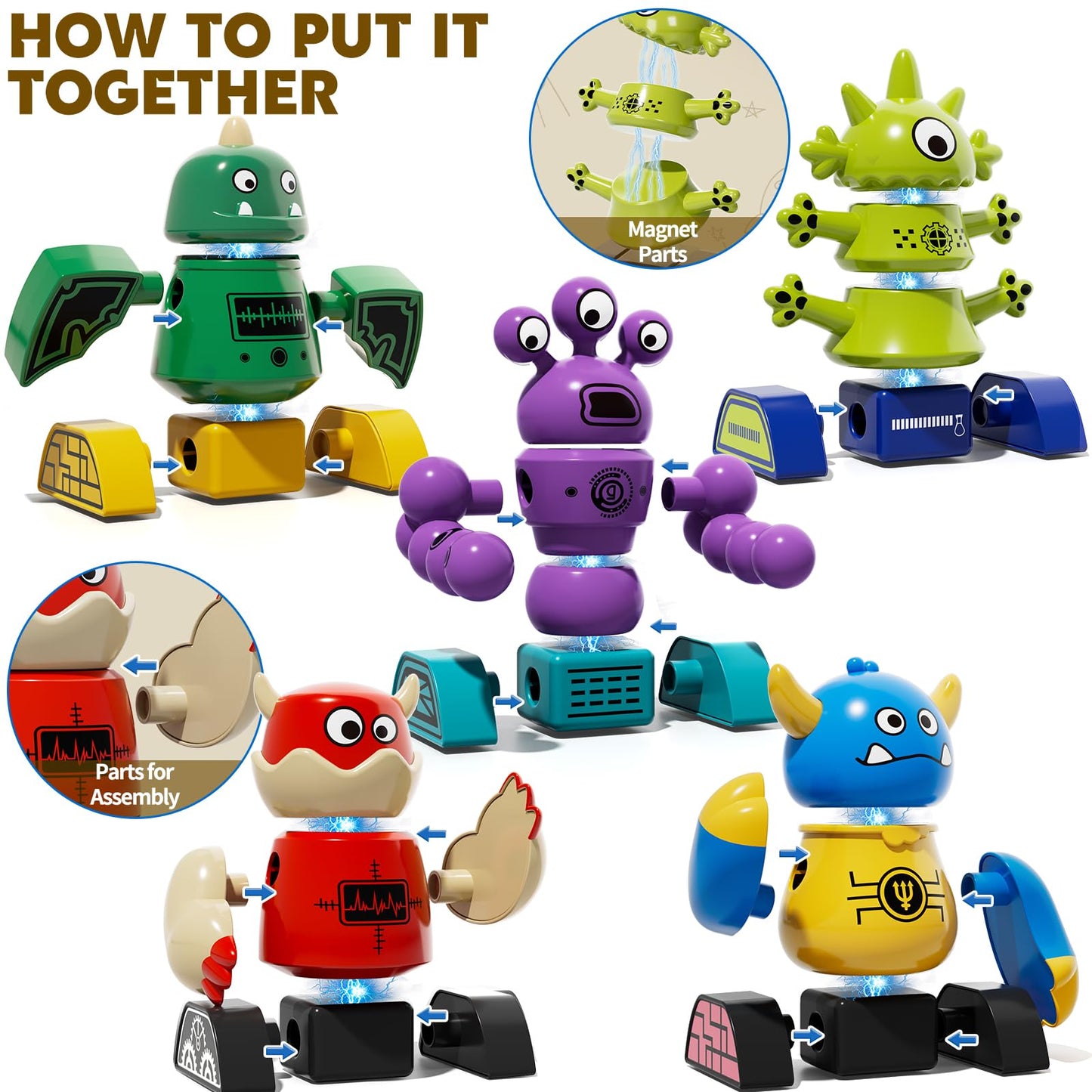 Magnetic Monster Robot Toy for Kids 3-5 Years Old, Magnetic Blocks Stacking Transform Toys for Kids with Storage Box, Set for Kids Age 3 4 5 6 7 Years Old Boys, Christmas & Birthday Gift