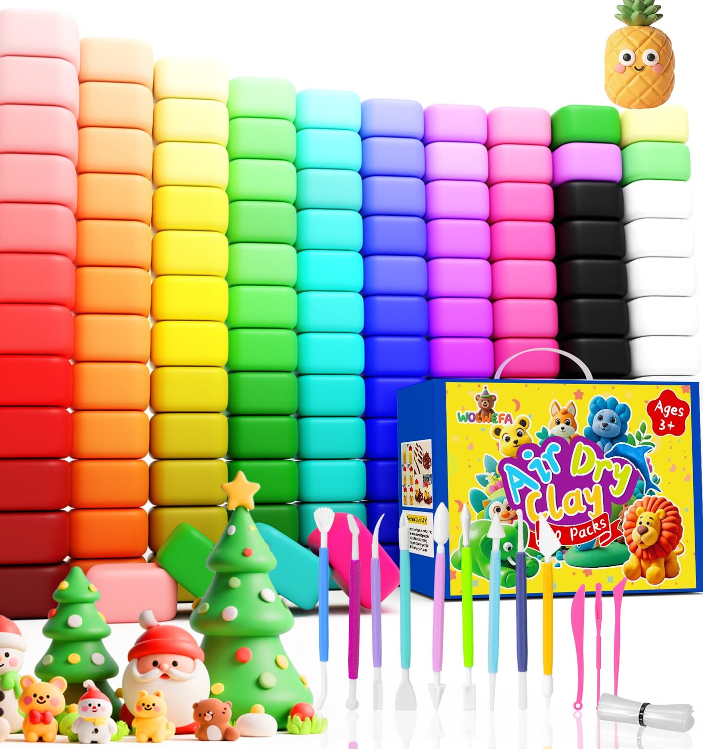 Air Dry Clay for Kids 120 Packs Air Foam Clay, 100 Customized Colors, More White and Black Magic Clay, Non-Sticky Soft and Super Light Clay with Sculpting Tools, Guide, 3 Age+