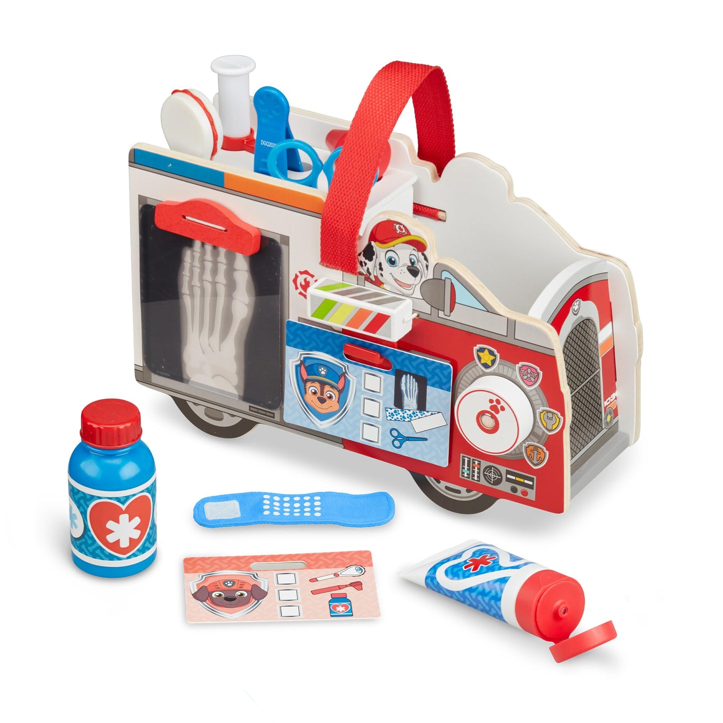 Melissa & Doug PAW Patrol Marshall's Wooden Rescue EMT Caddy (14 Pieces) PAW Patrol Take-Along Pretend Play First Responder Rescue Kit, Toddler Toy for Girls and Boys Ages 3+